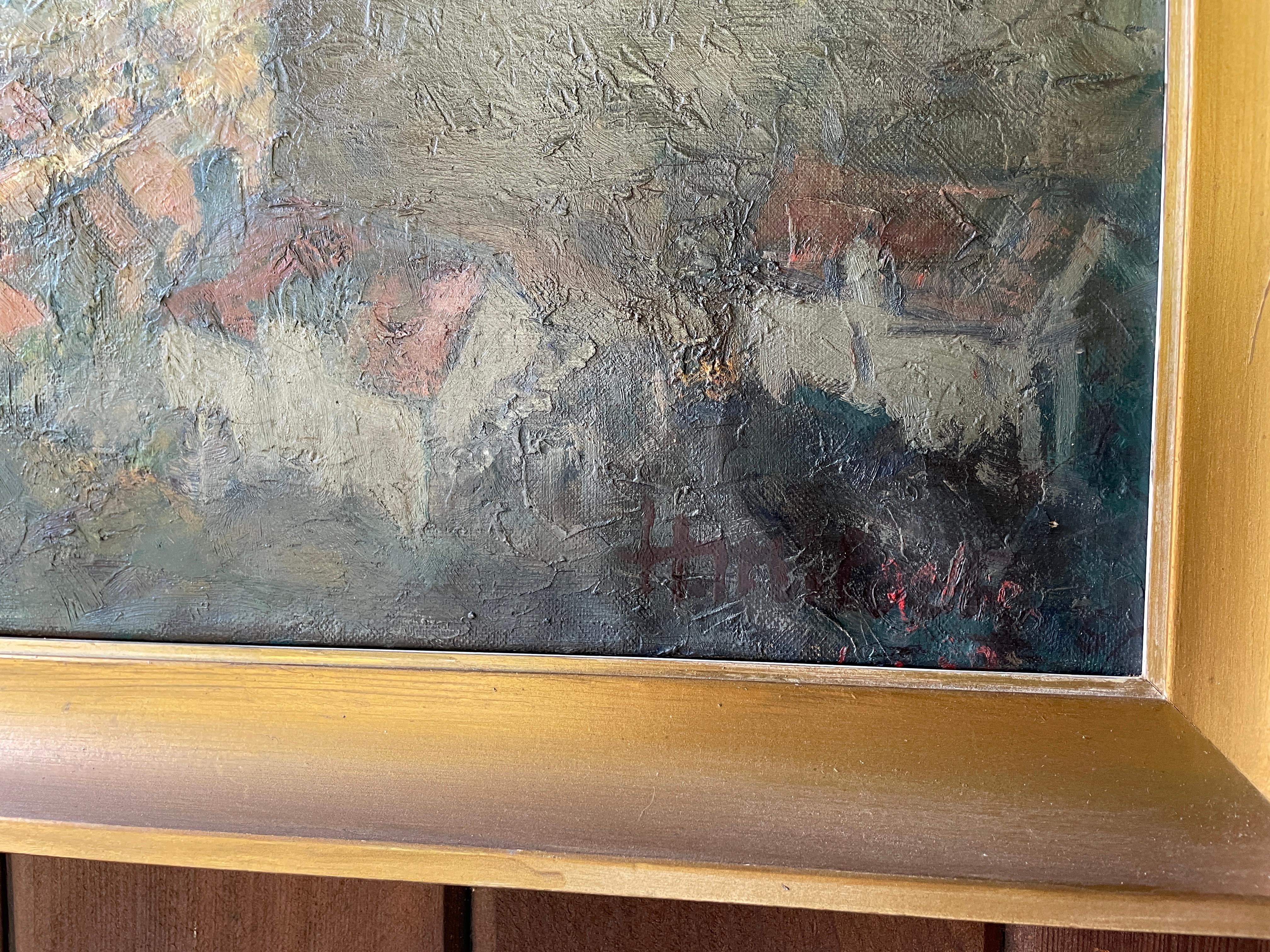 Metà XX secolo Pittura ad olio francese d'epoca degli anni '50 di Henri Miloch Castle in vendita