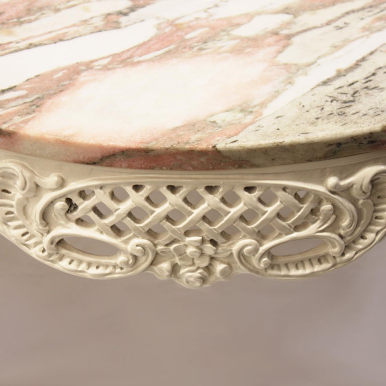 Vintage 1950s French Provincial Pink MarbleTop Living Room Coffee End