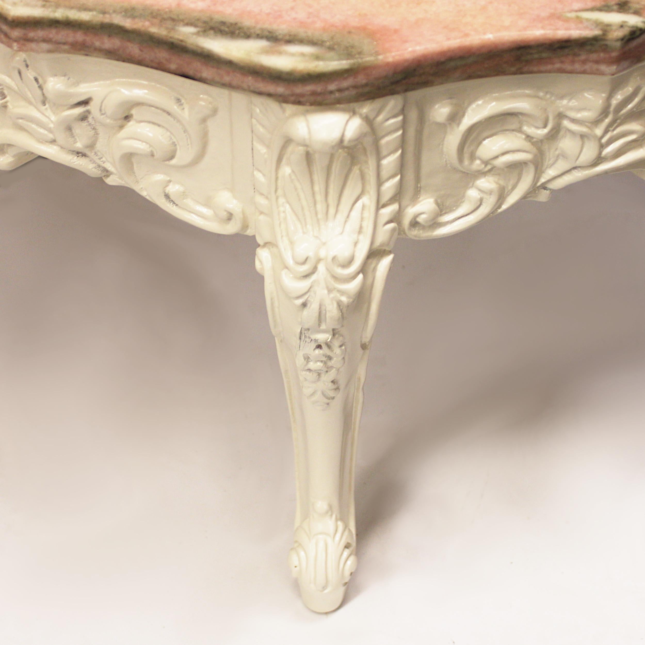 Mid-20th Century Vintage 1950s French Provincial Pink Marble-Top Living Room Coffee End Tables