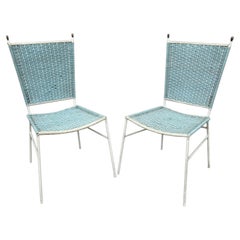 Vintage 1950s Garden Chairs, Lacquered Metal Frame, Woven Plastic