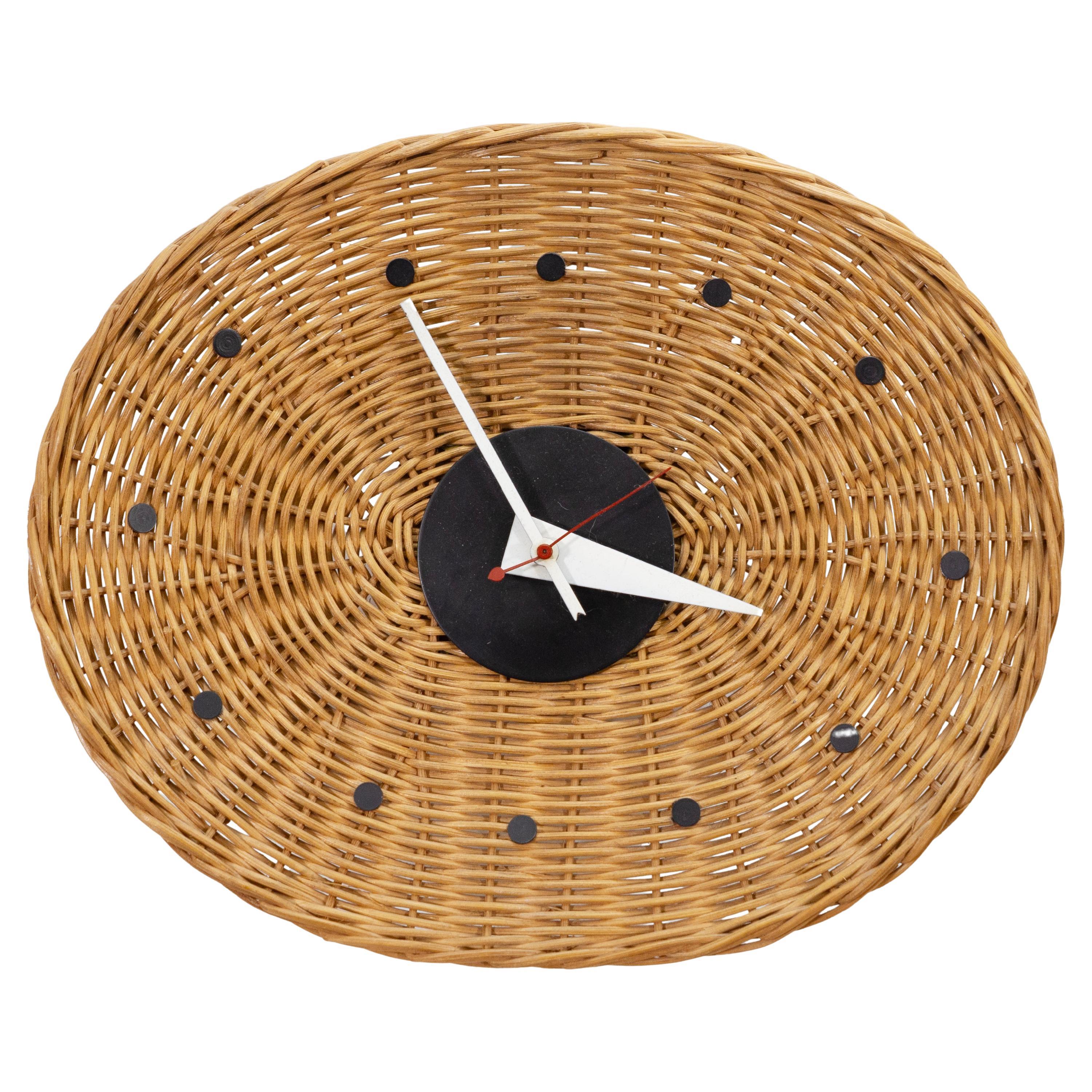 Vintage 1950s George Nelson for Howard Miller Oval Basket Weave Wall Clock