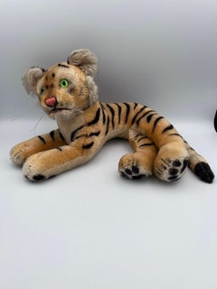 Vintage 1950s German Steiff Mohair Reclining Bengal Tiger Stuffed Animal