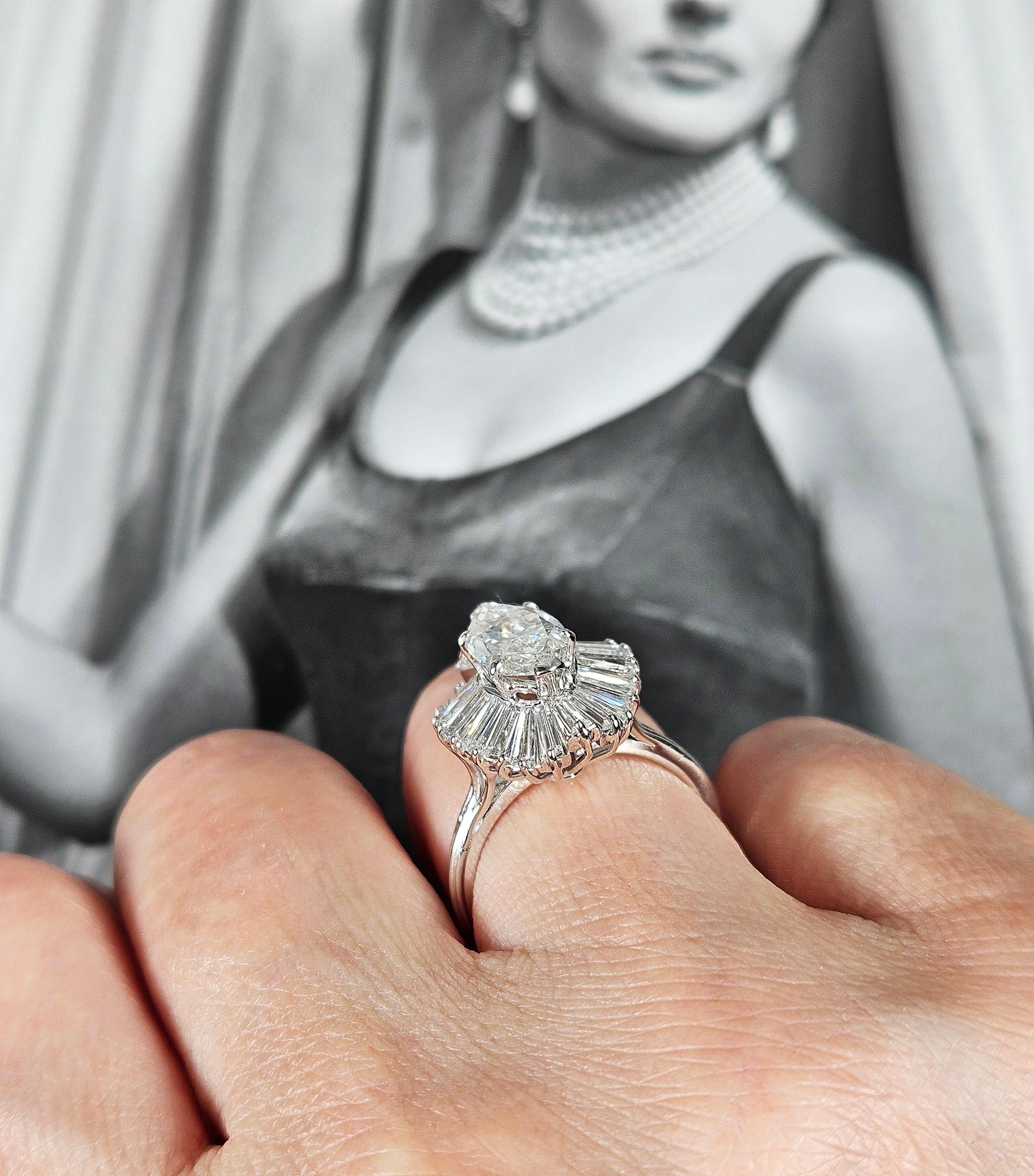 Vintage 1950er GIA 4,67ct Marquise Diamant Ballerina Cocktail 18K Weißgold Ring im Angebot 10