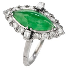 Vintage 1950's GIA Apple Green Jade Diamond Platinum Ring