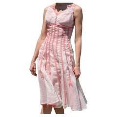 Vintage 1950s Gingham Fit and Flare Dress with Organdy Overlay
