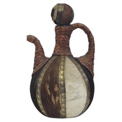 Vintage 1950s Glass Bottle - Handcrafted with Fur, Rope, and Metal Accents