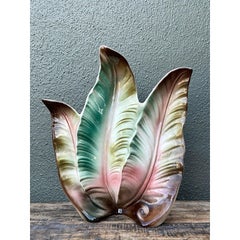 Vintage 1950s Glazed Ceramic Leaf Light