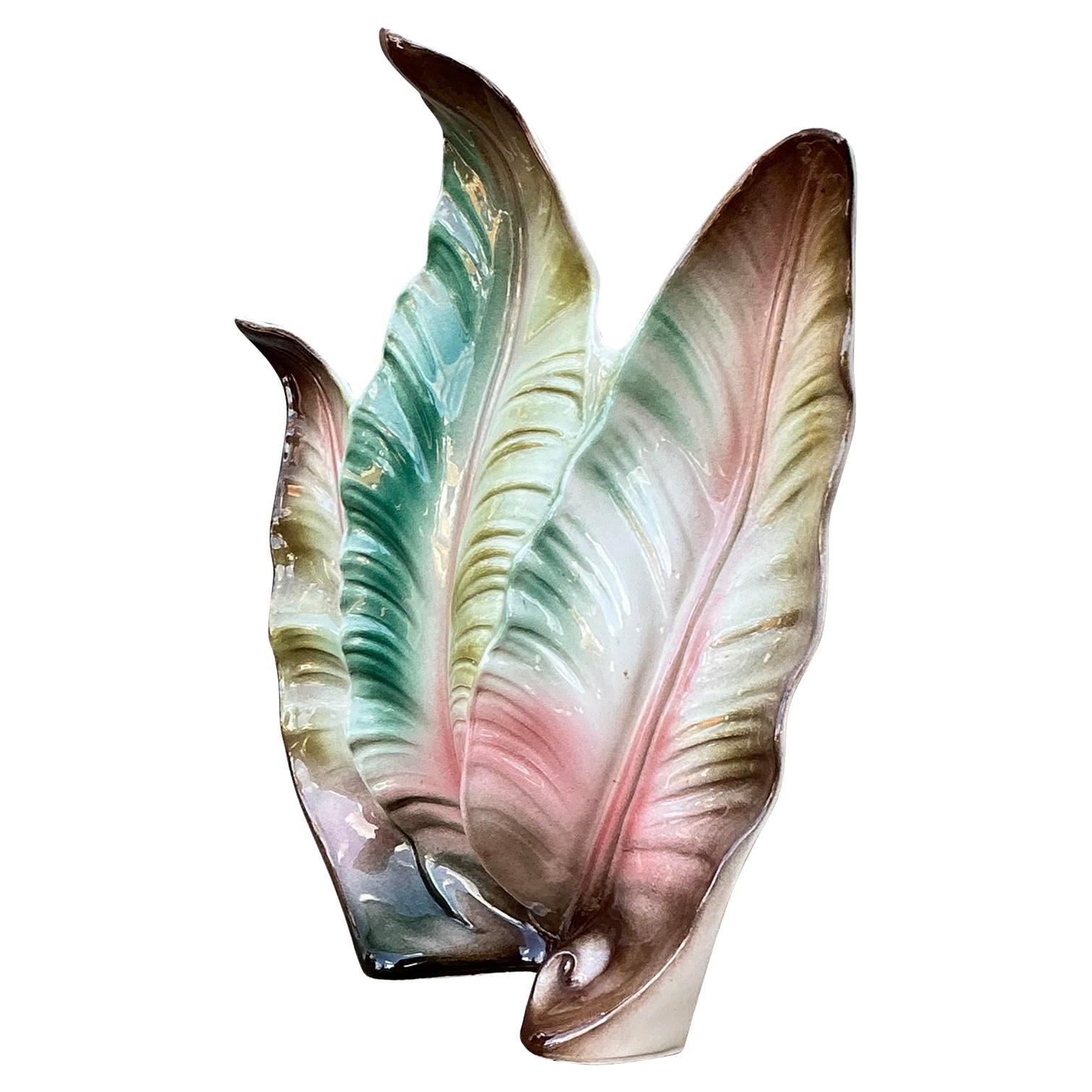 Vintage 1950s Glazed Ceramic Leaf Light