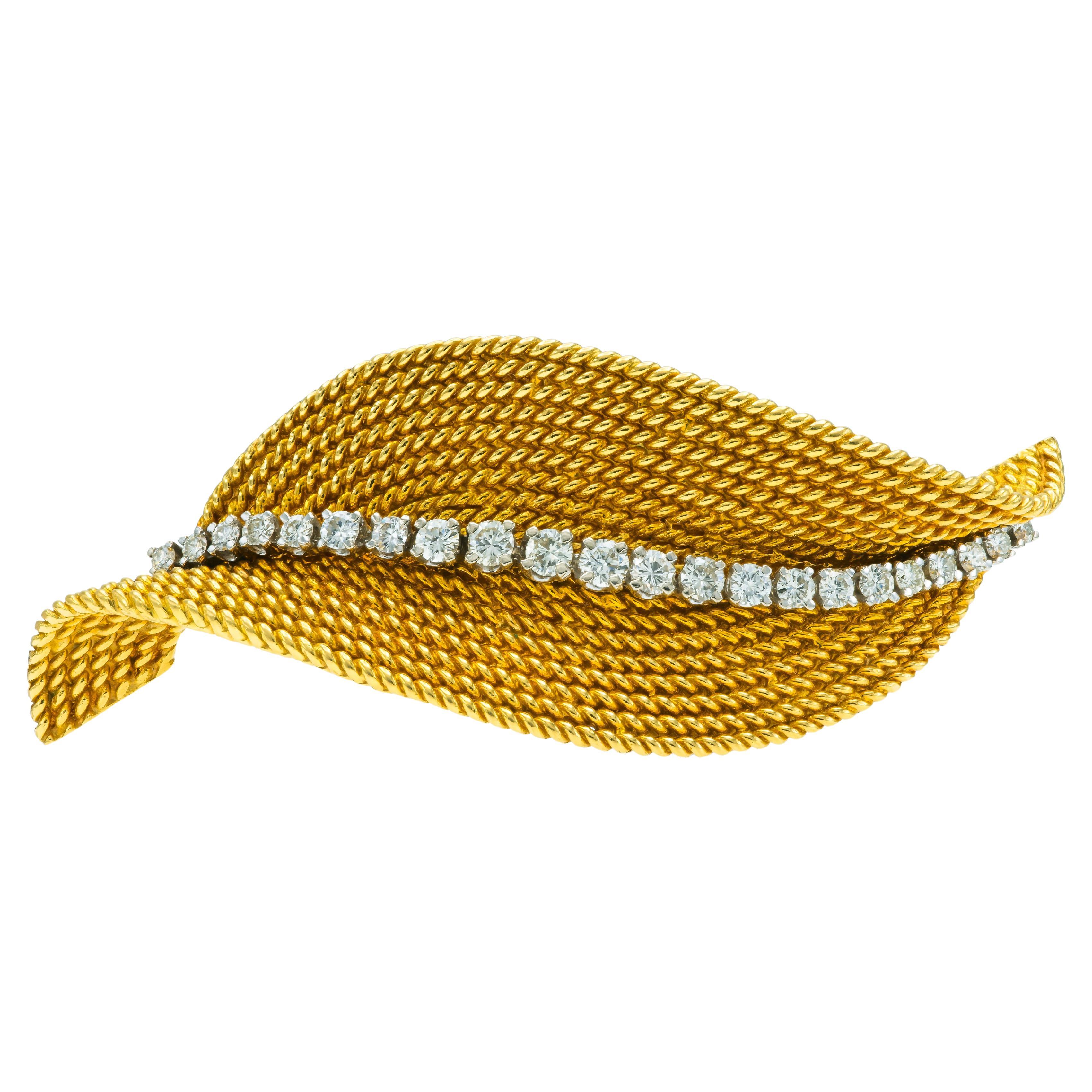 Vintage 1950s Gold Brooch with 1.20 Carat Diamonds