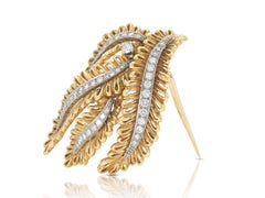 Vintage 1950s Gold Feathers Brooch with Diamonds