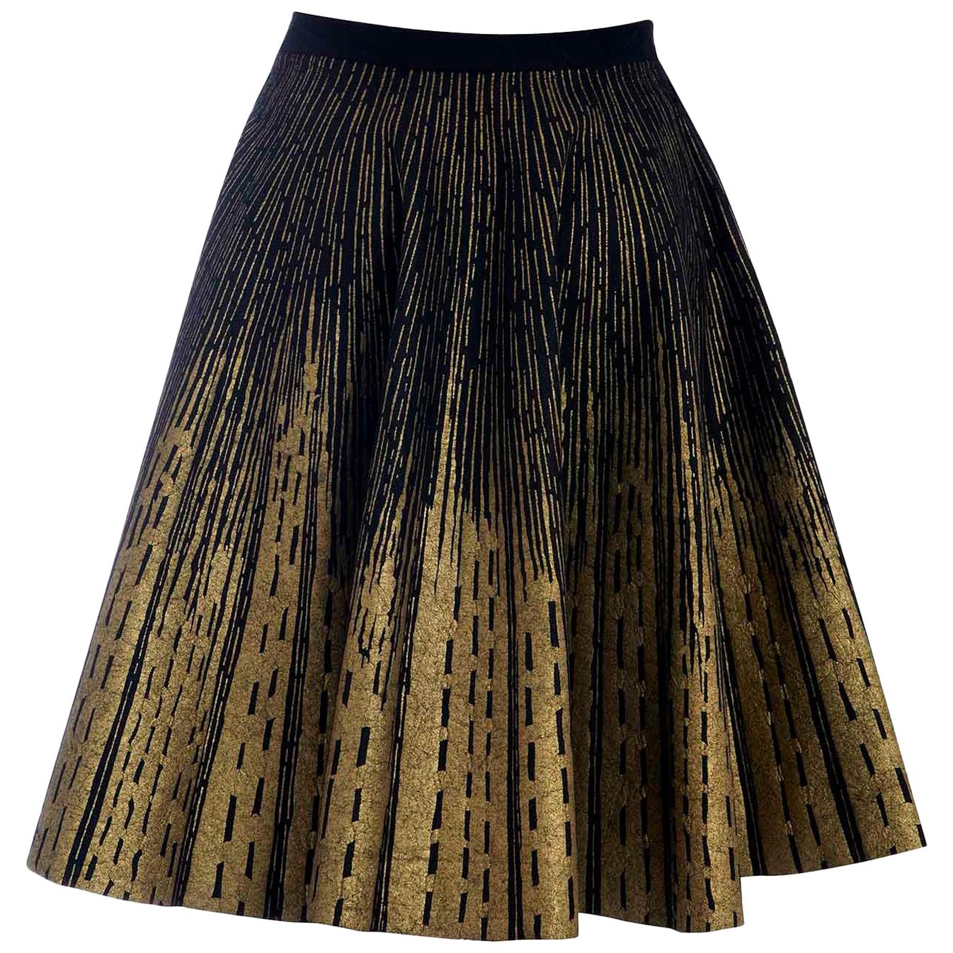 Vintage 1950s Gold Foil & Felt Wool Circle Skirt