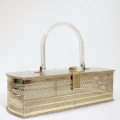 Vintage 1950's Gold Glitter Lucite Box Bag Vintage 1950's Gold Metal Box Bag