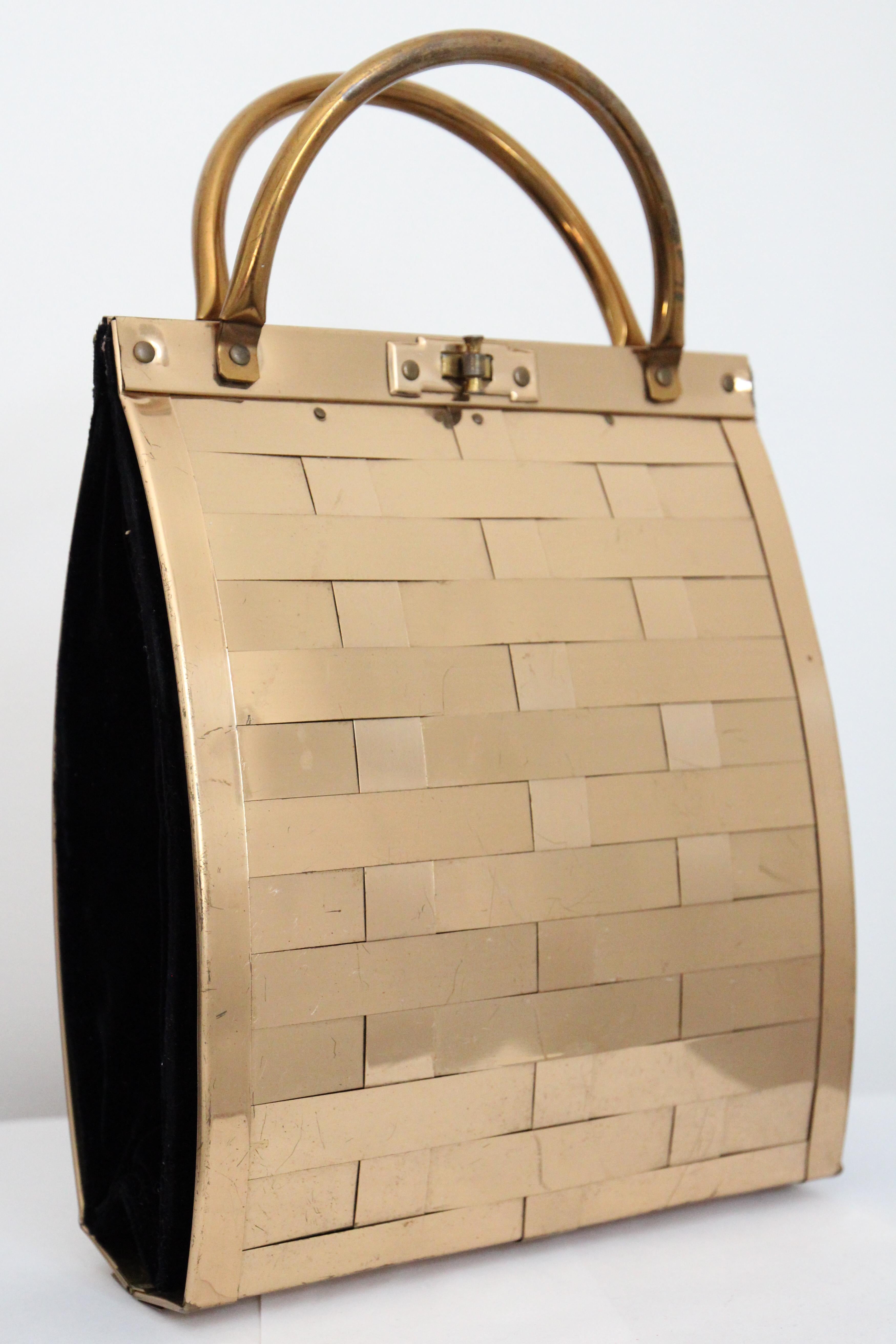 Women's or Men's Vintage 1950's Gold Metal forset Rex Woven Box Bag Gold Box Bag 1950s Handbag