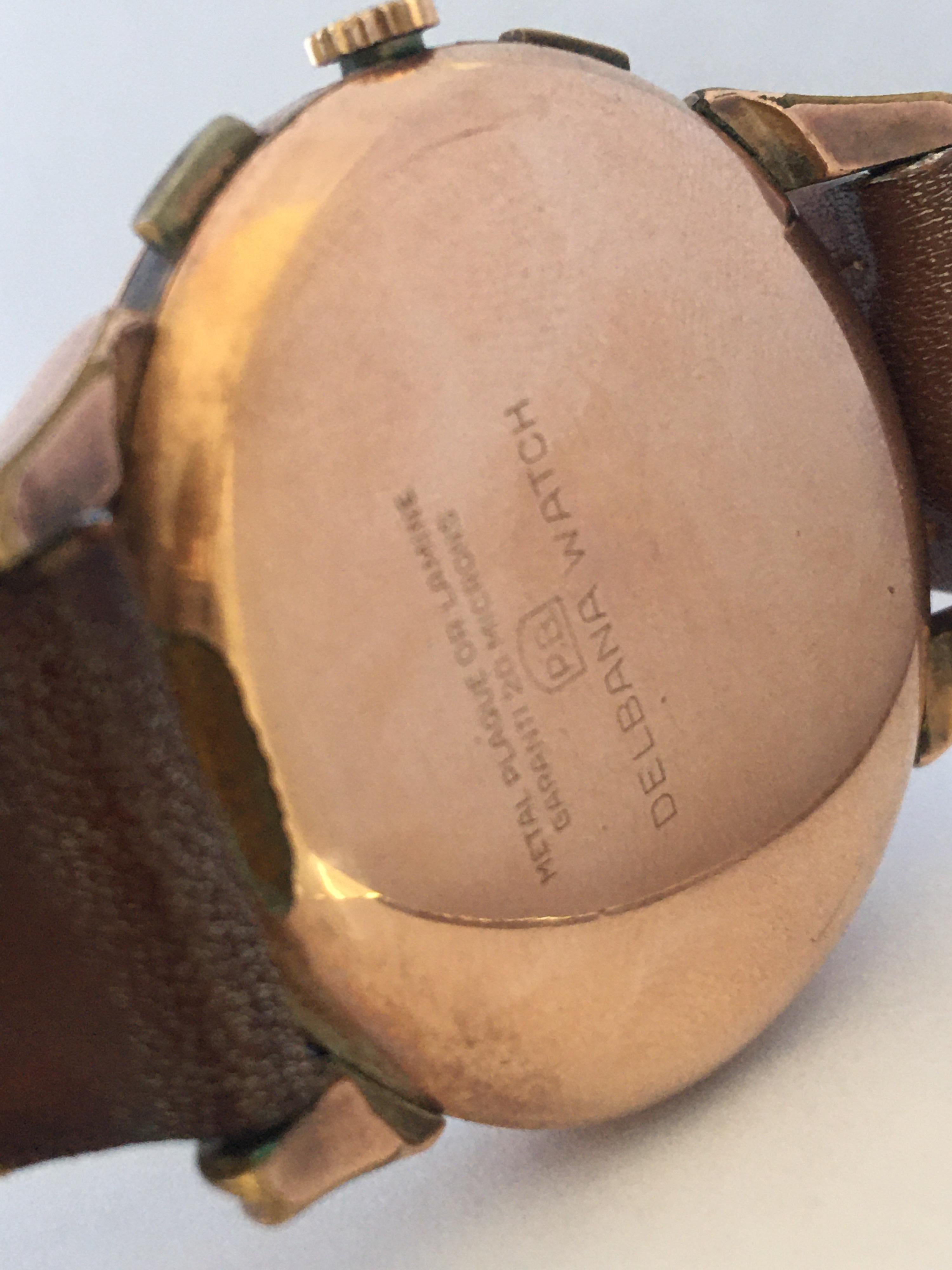 Vintage 1950s Gold Plate Chronograph Mechanische Herrenuhr von Delbana Watch 4