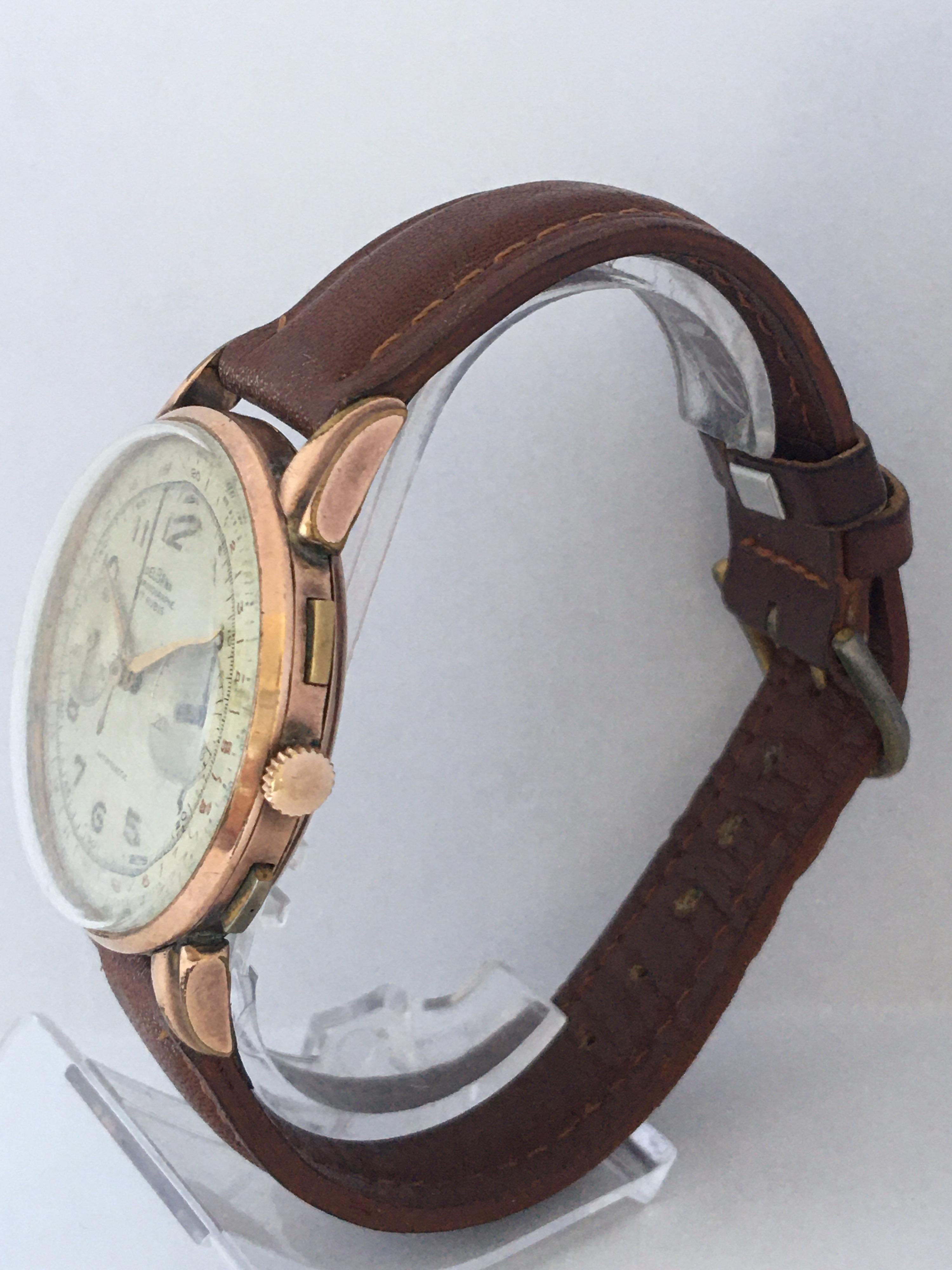 Vintage 1950s Gold Plate Chronograph Mechanical Gents Watch by Delbana Watch 5