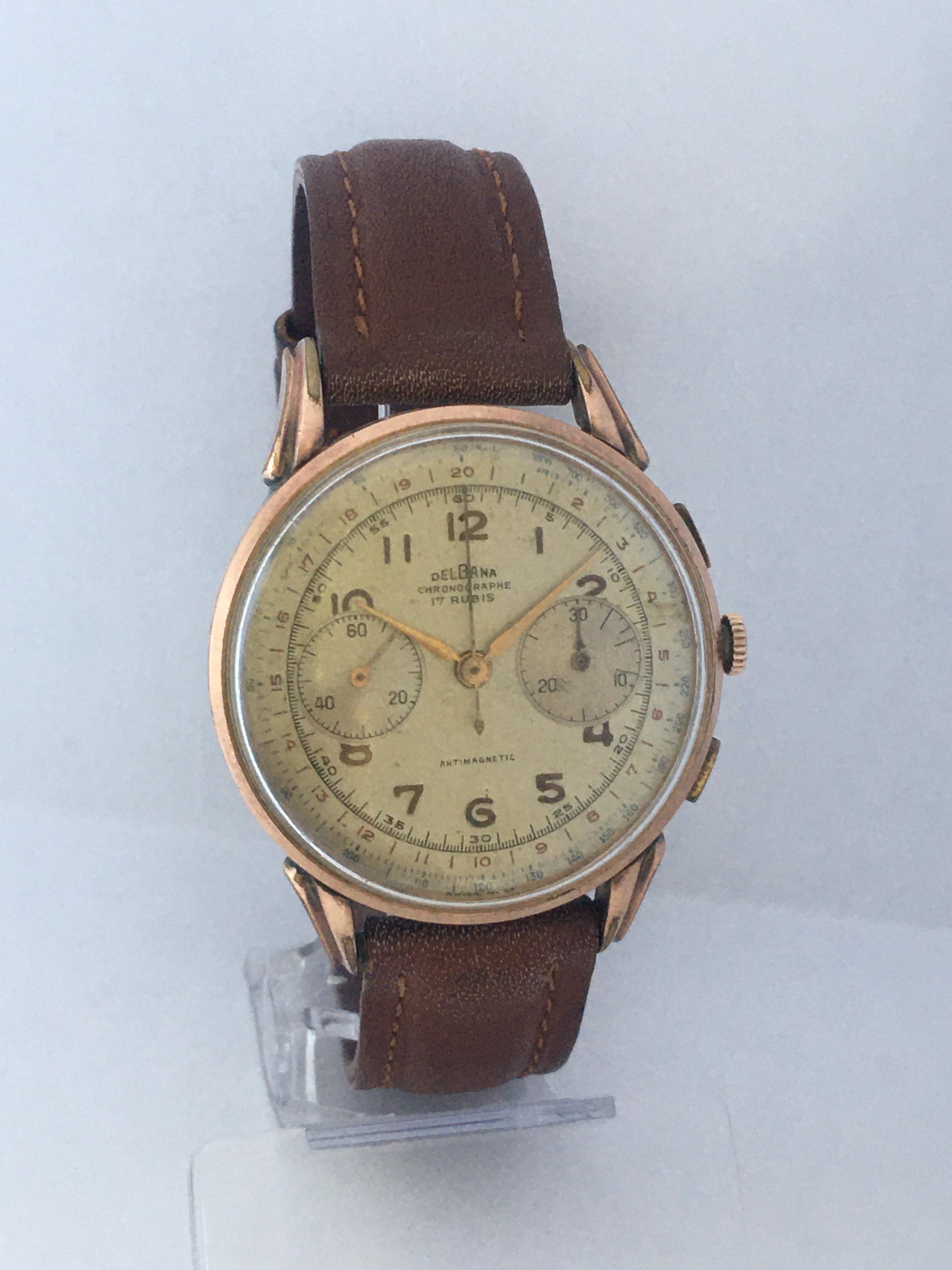 Vintage 1950s Gold Plate Chronograph Mechanical Gents Watch by Delbana Watch 7