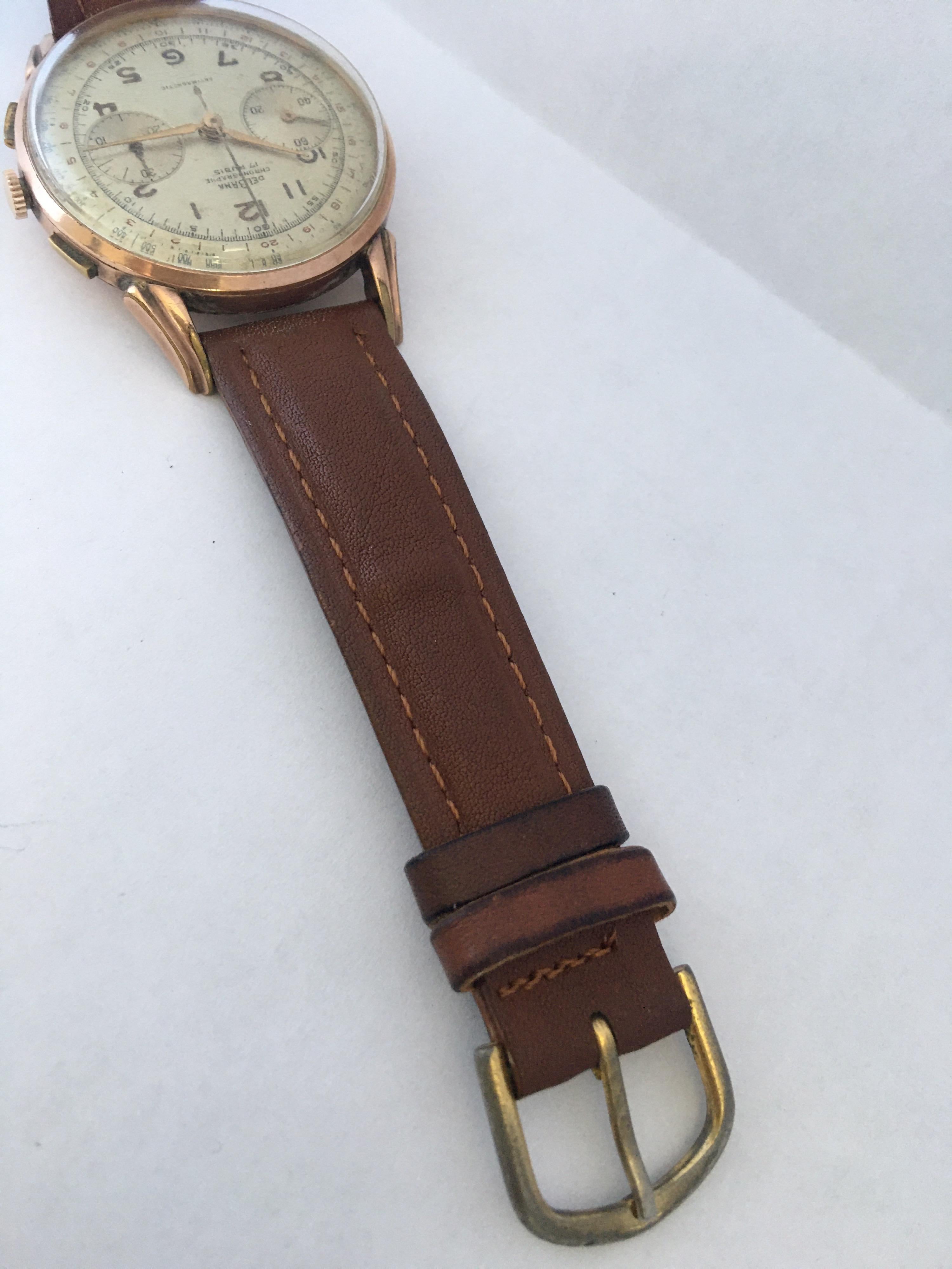 Vintage 1950s Gold Plate Chronograph Mechanical Gents Watch by Delbana Watch 2