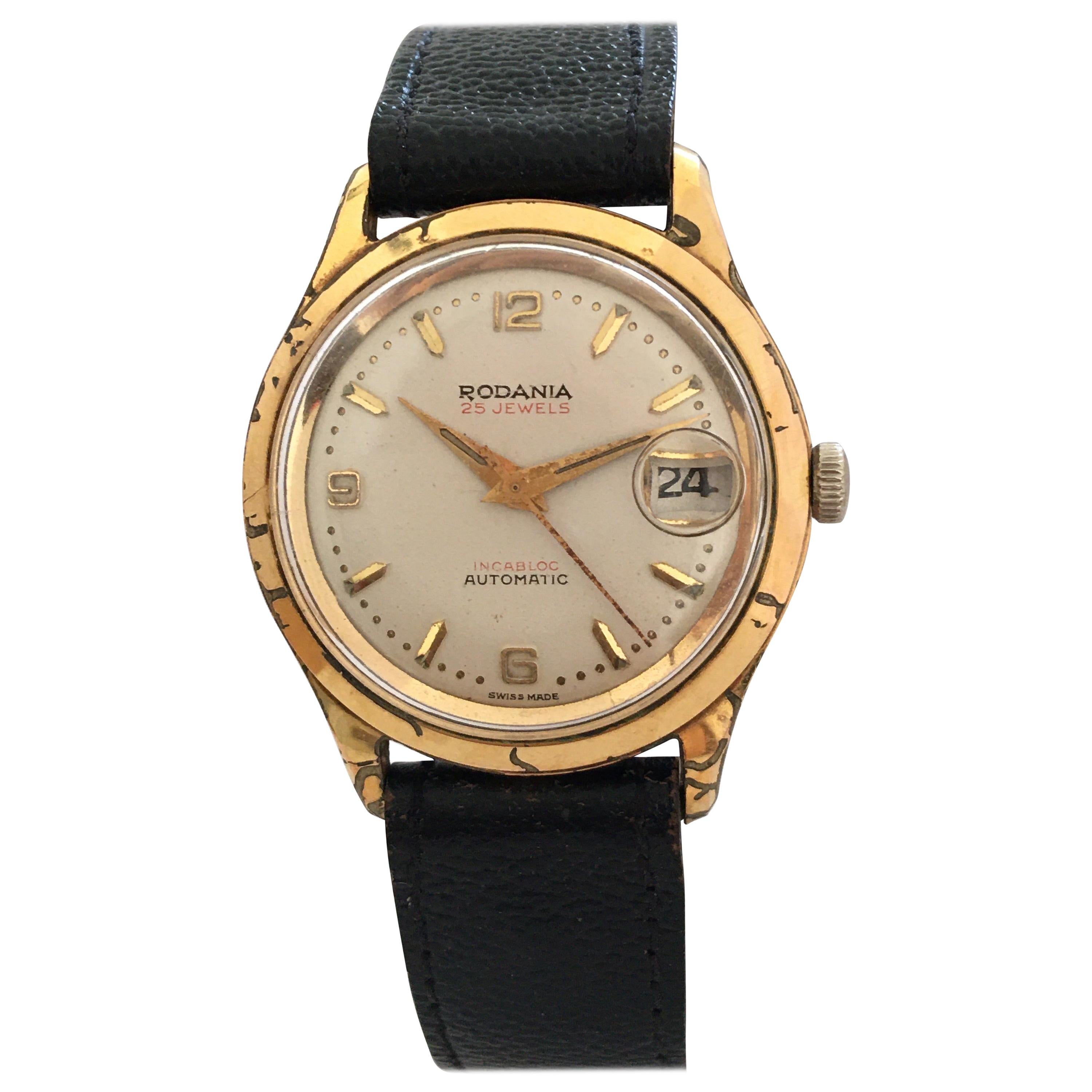 Vintage 1950s Gold-Plated and Stainless Steel 25 Jewels Swiss Automatic Watch For Sale
