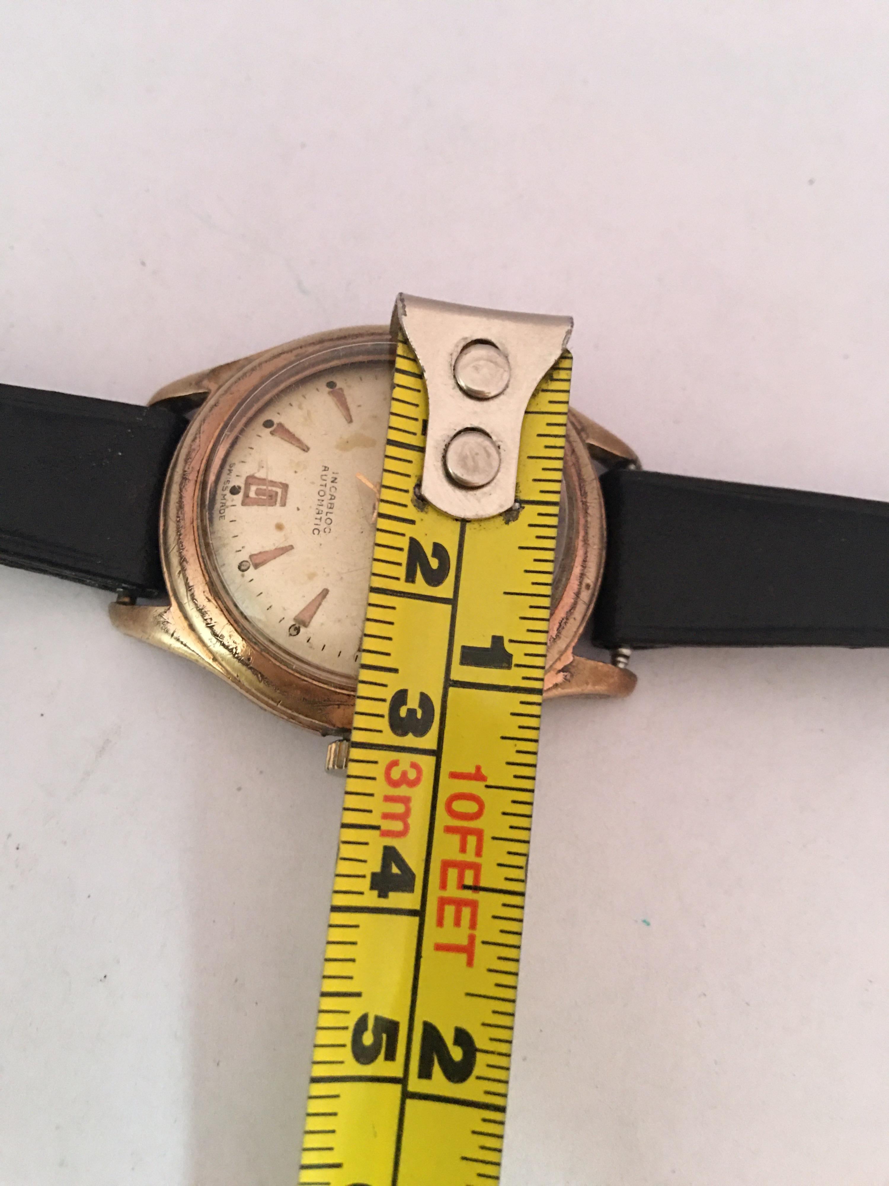Vintage 1950s Gold-Plated and Stainless Steel Back Swiss Automatic Watch For Sale 3