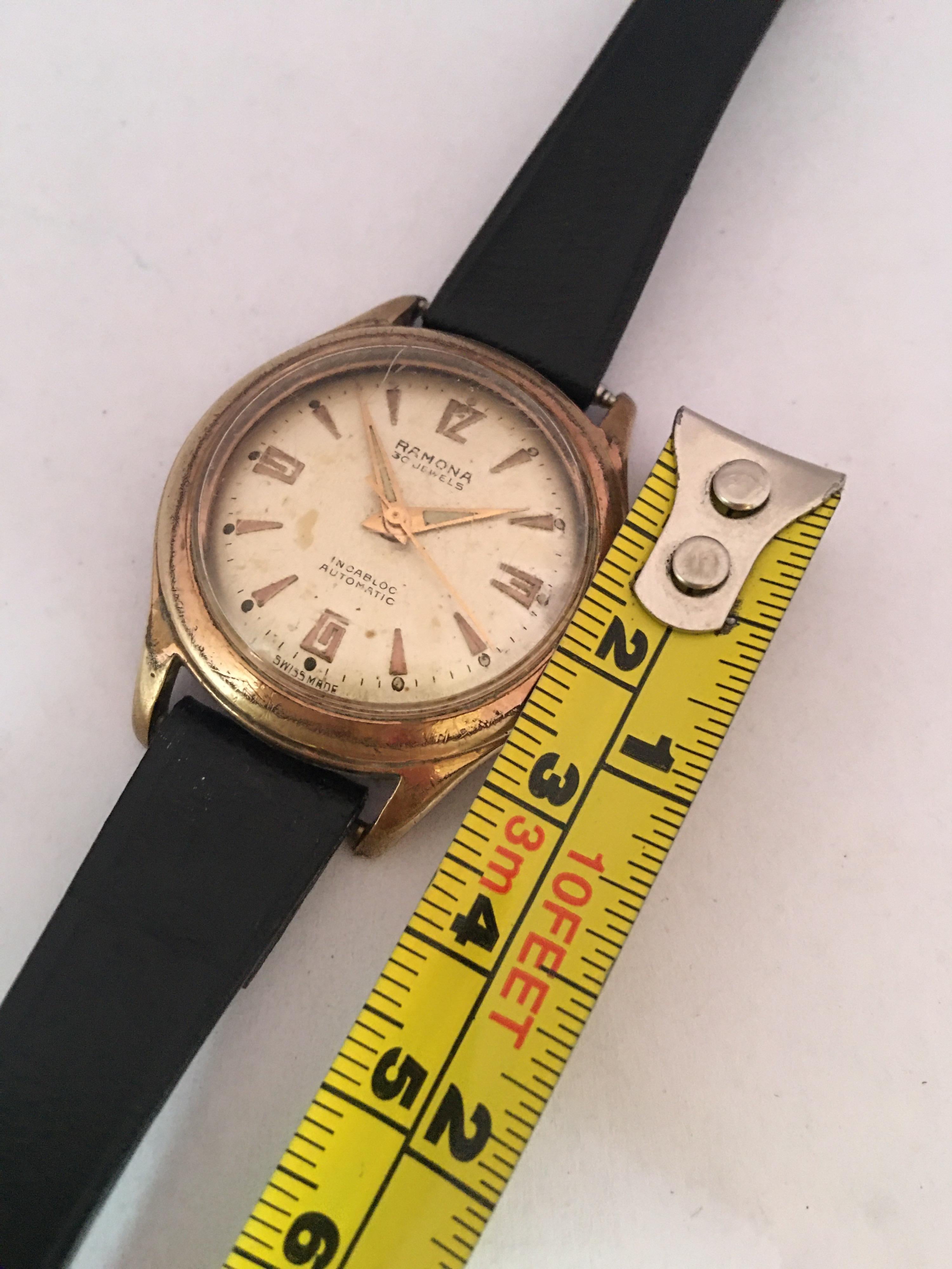 Vintage 1950s Gold-Plated and Stainless Steel Back Swiss Automatic Watch For Sale 4