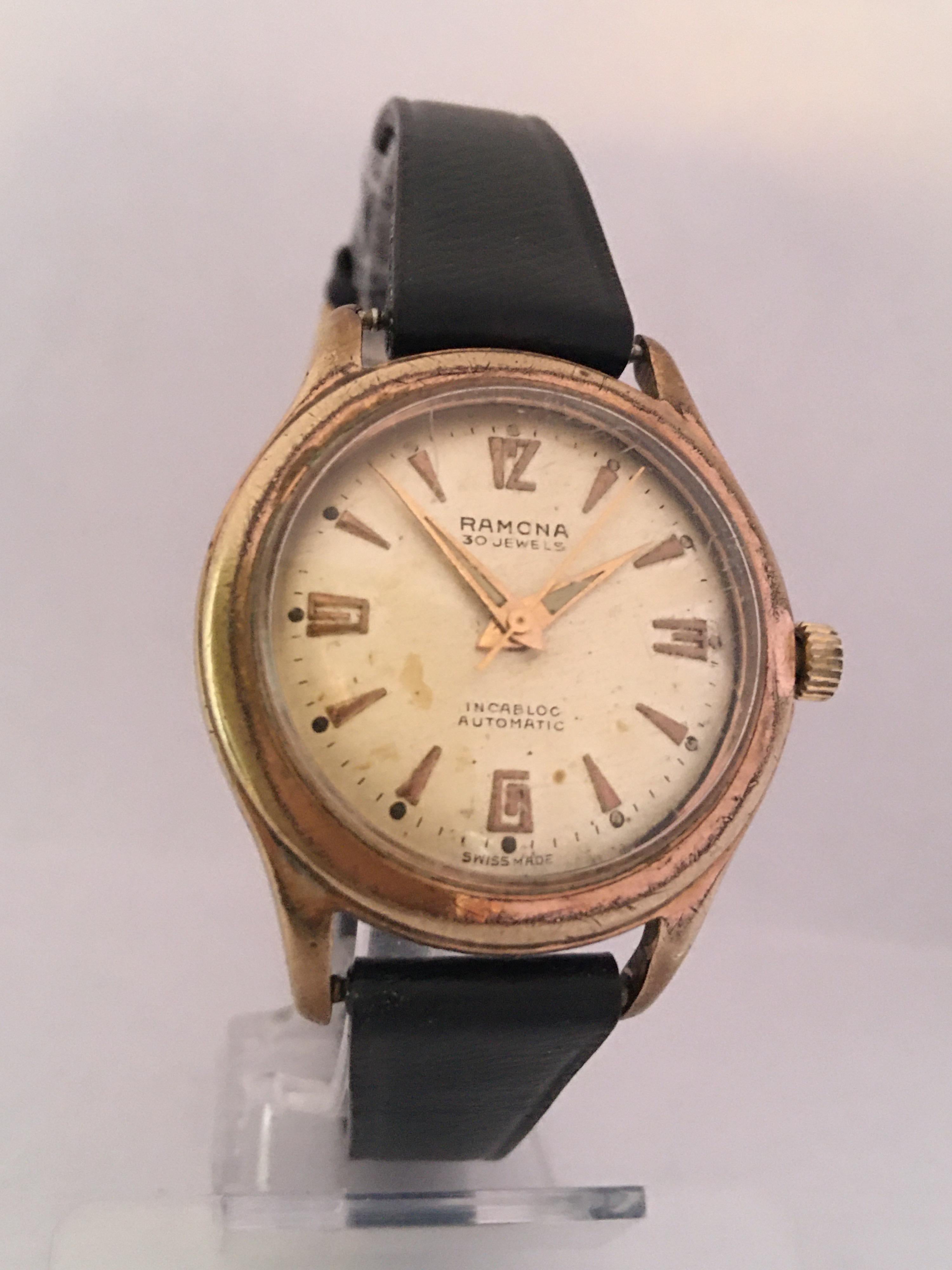 Vintage 1950s Gold-Plated and Stainless Steel Back Swiss Automatic Watch For Sale 5