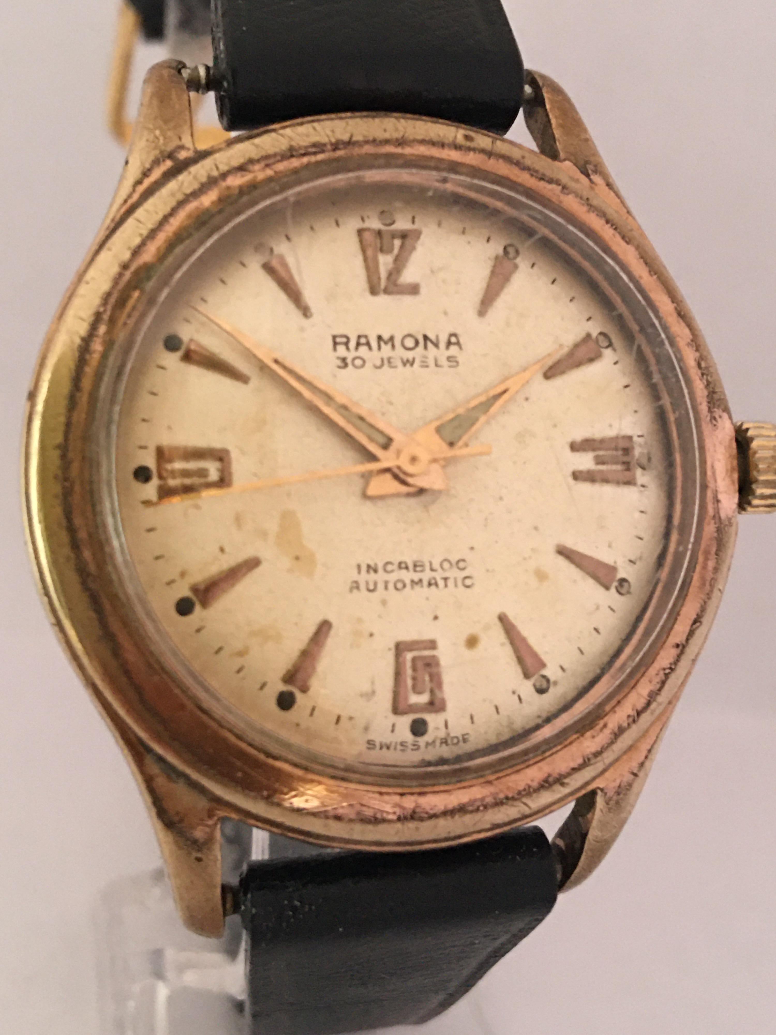 This beautiful pre-owned 34mm Watch diameter vintage swiss automatic wristwatch is in good working condition and it running well. Visible signs of ageing with light marks/ scratches on the glass and on the watch case as shown. The gold plated watch
