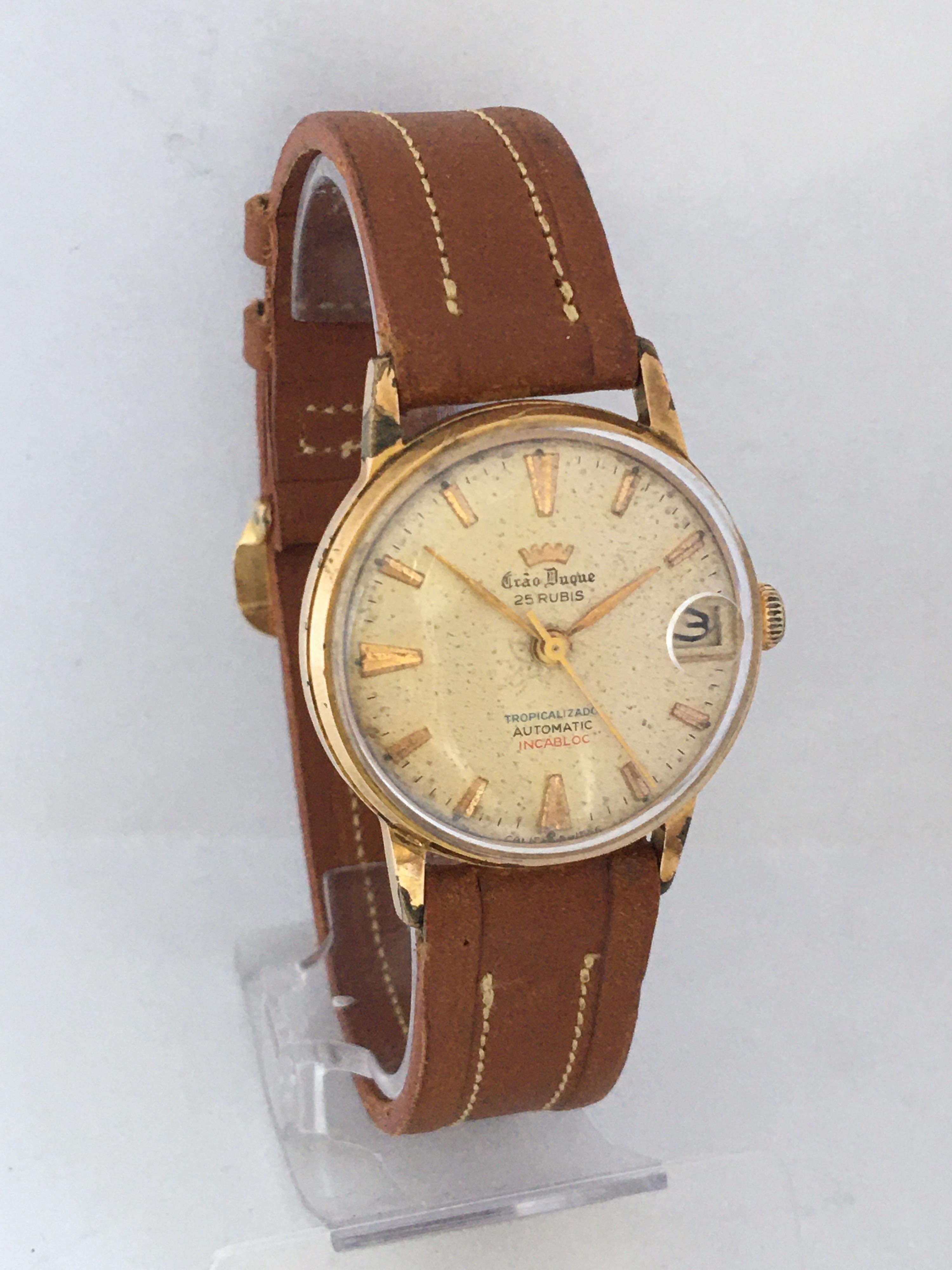 Vintage 1950s Gold Plated and Stainless Steel Back Automatic Watch For Sale 4