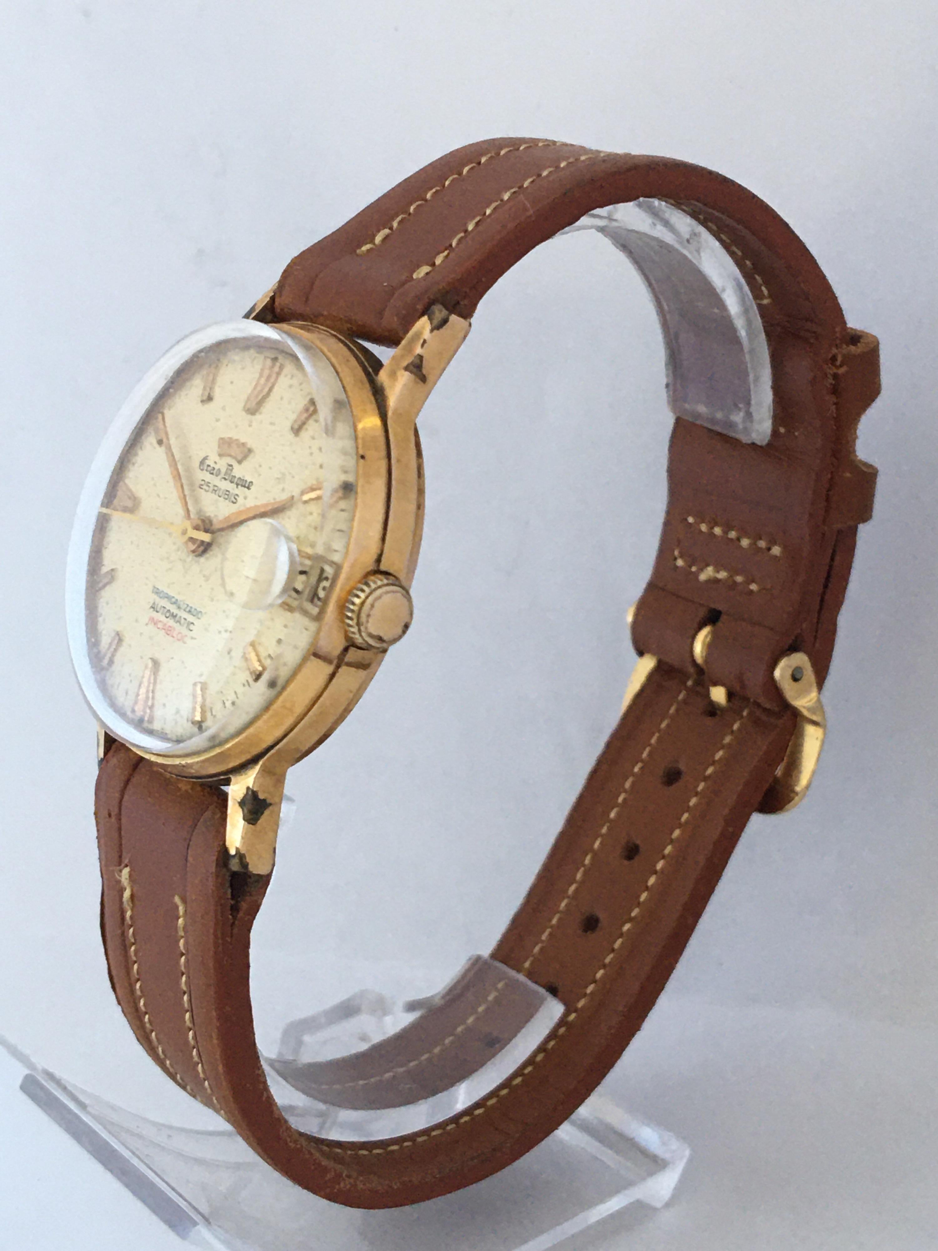 Vintage 1950s Gold Plated and Stainless Steel Back Automatic Watch For Sale 5