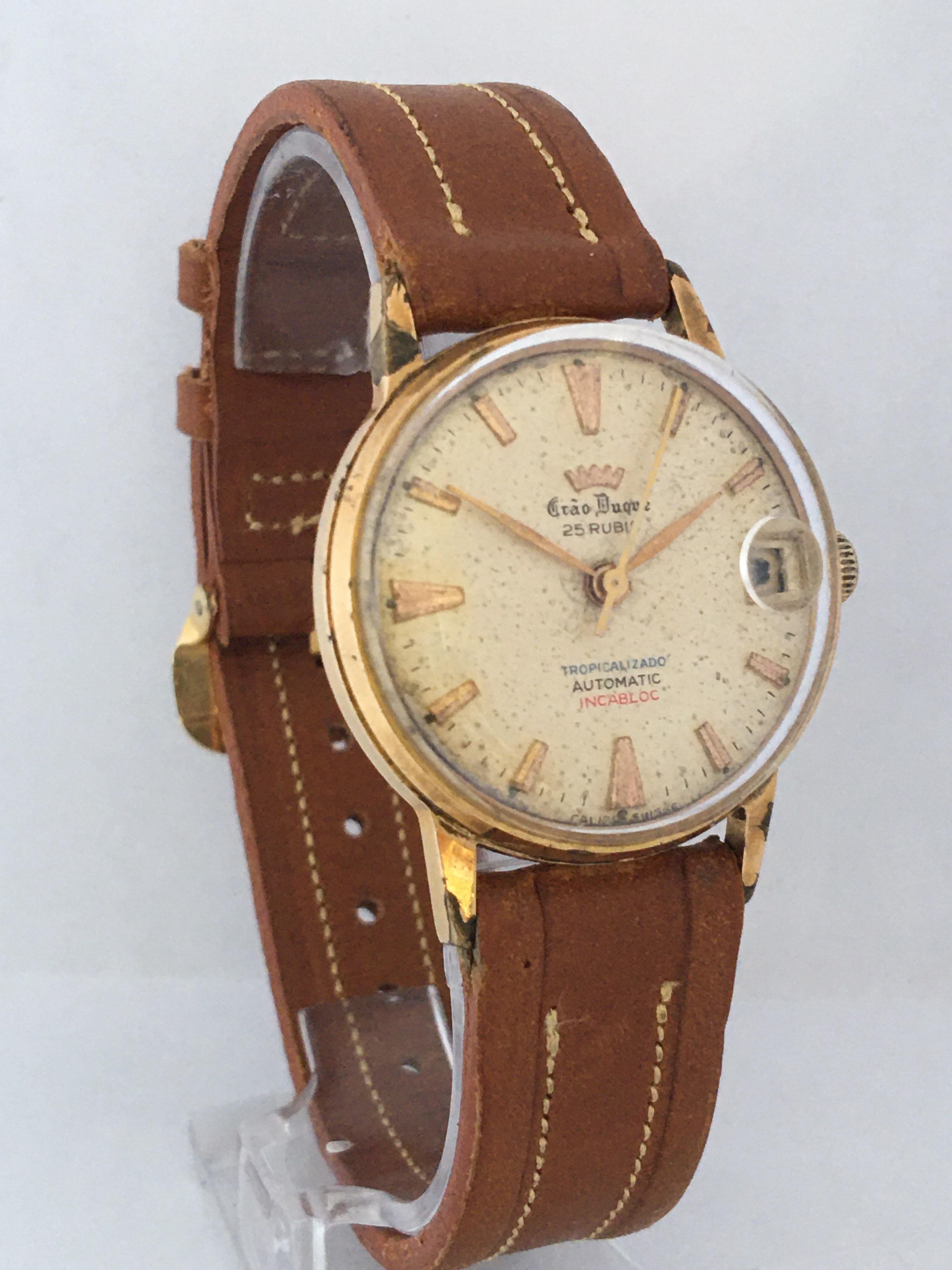 Vintage 1950s Gold Plated and Stainless Steel Back Automatic Watch For Sale 6