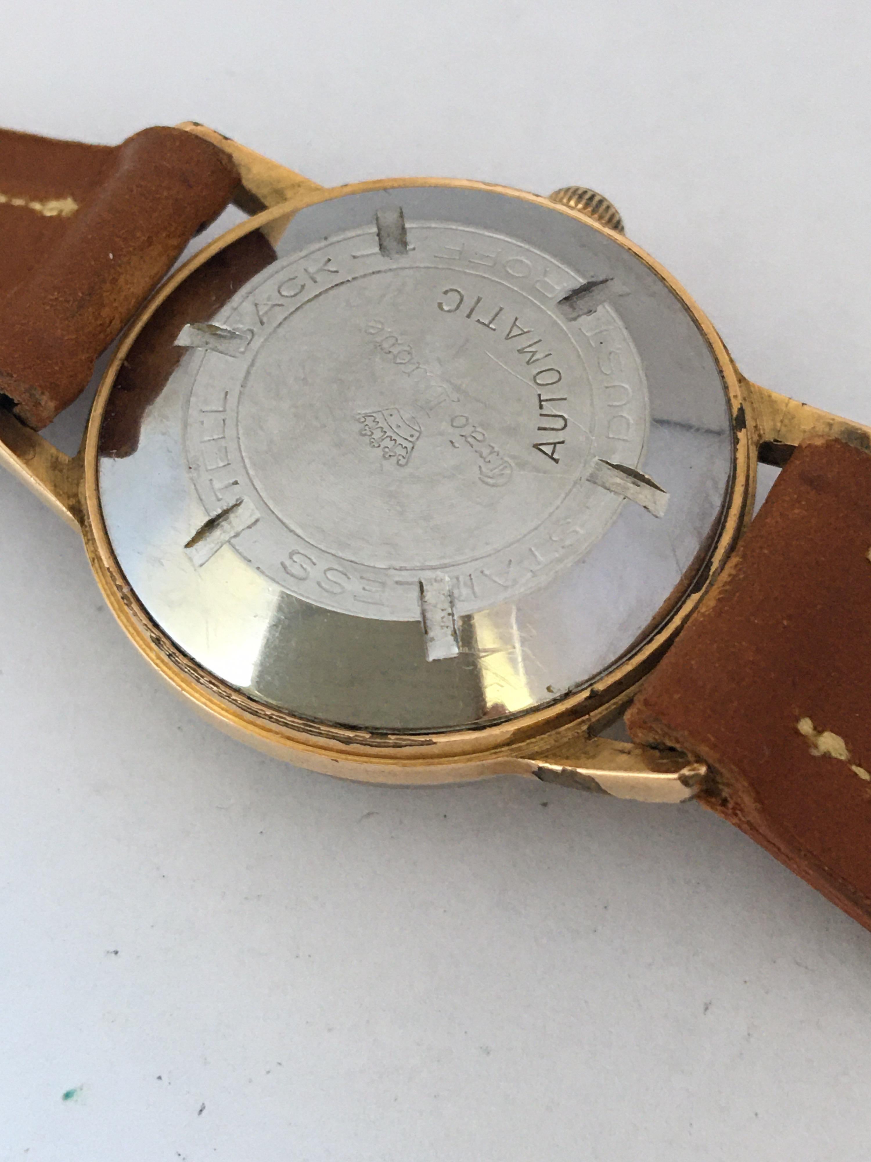 Vintage 1950s Gold Plated and Stainless Steel Back Automatic Watch For Sale 1