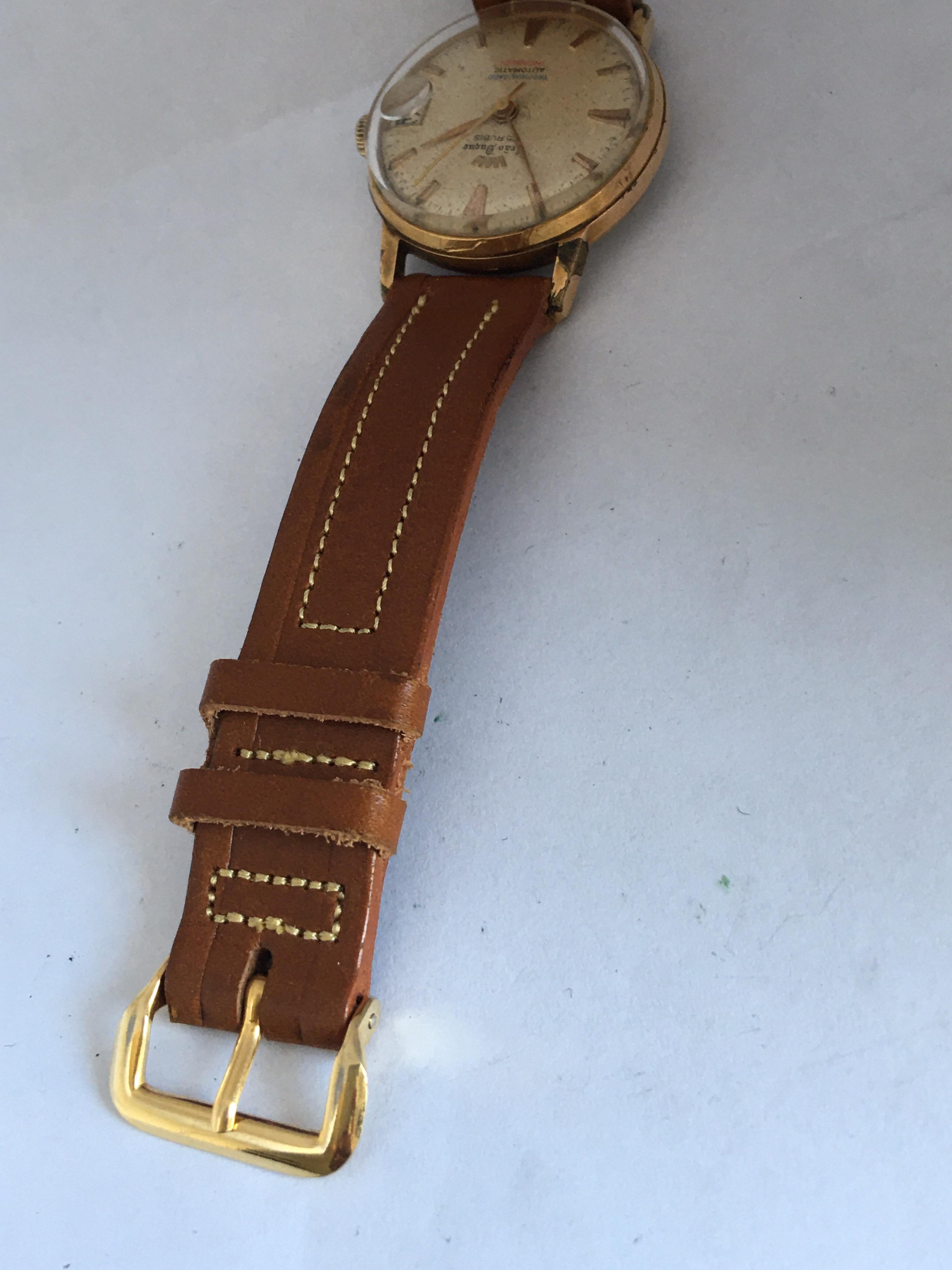 Vintage 1950s Gold Plated and Stainless Steel Back Automatic Watch For Sale 2