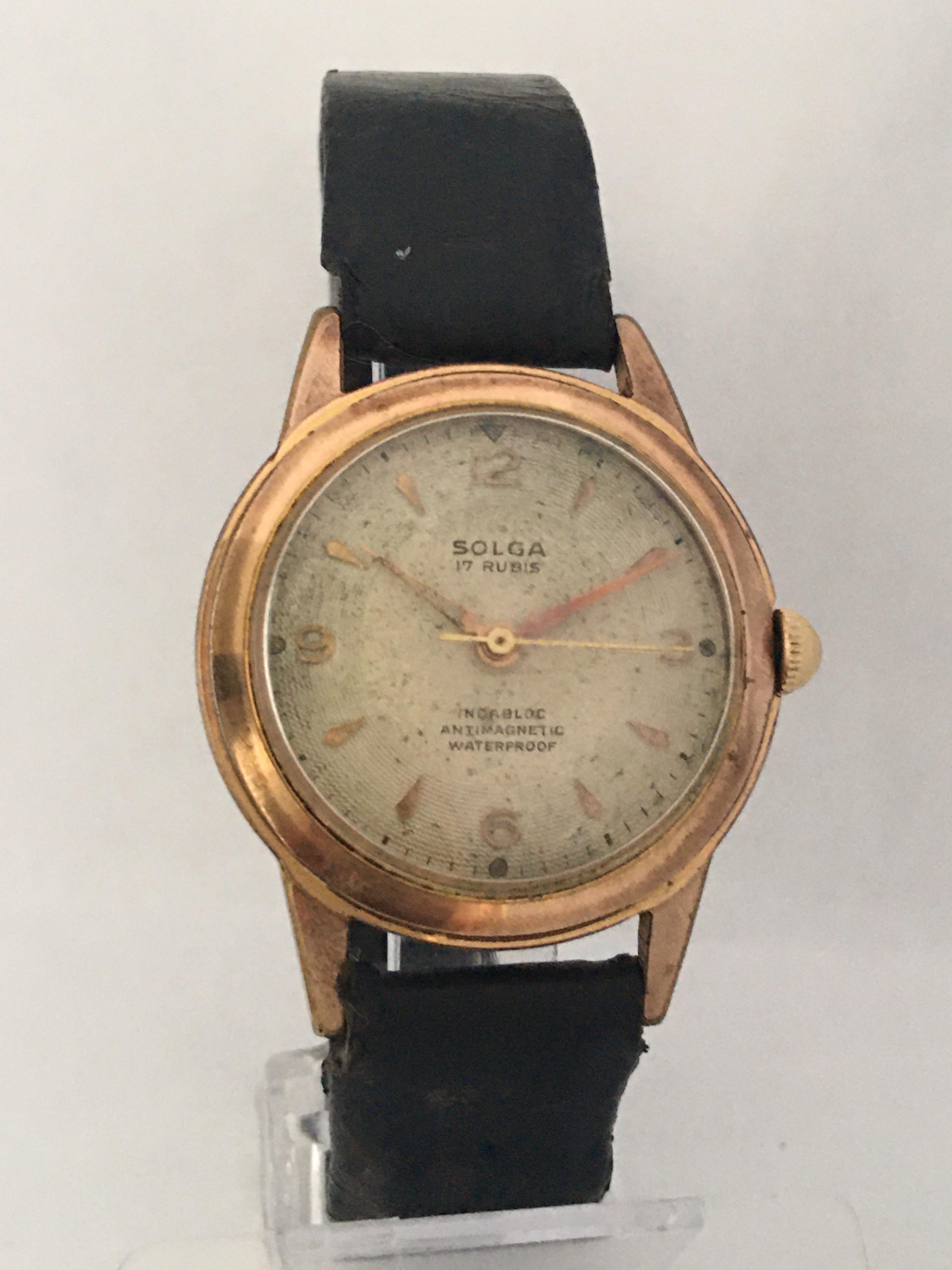 Vintage 1950s Gold-Plated and Stainless Steel Back Mechanical Watch For Sale 5