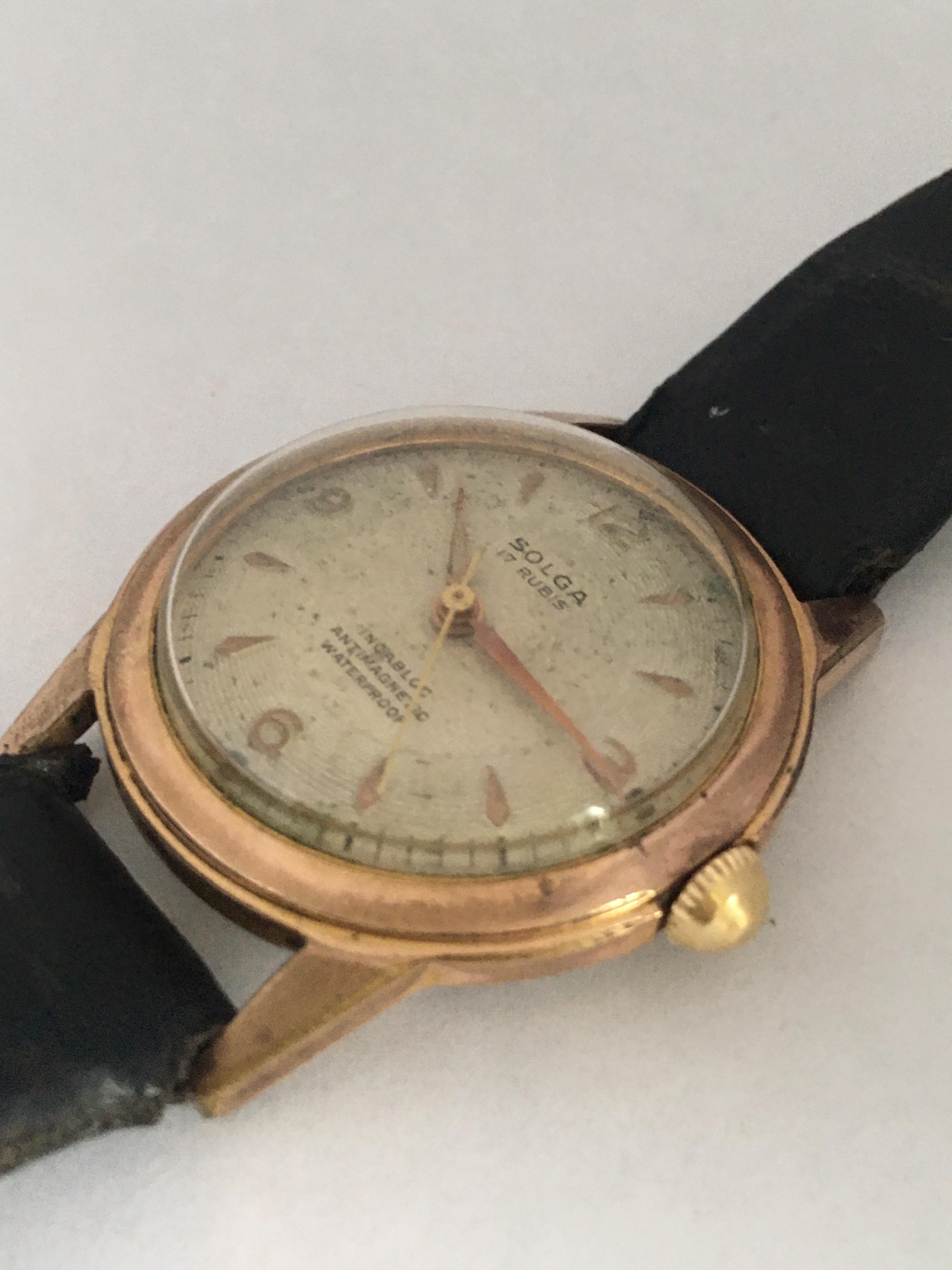 Vintage 1950s Gold-Plated and Stainless Steel Back Mechanical Watch For Sale 1