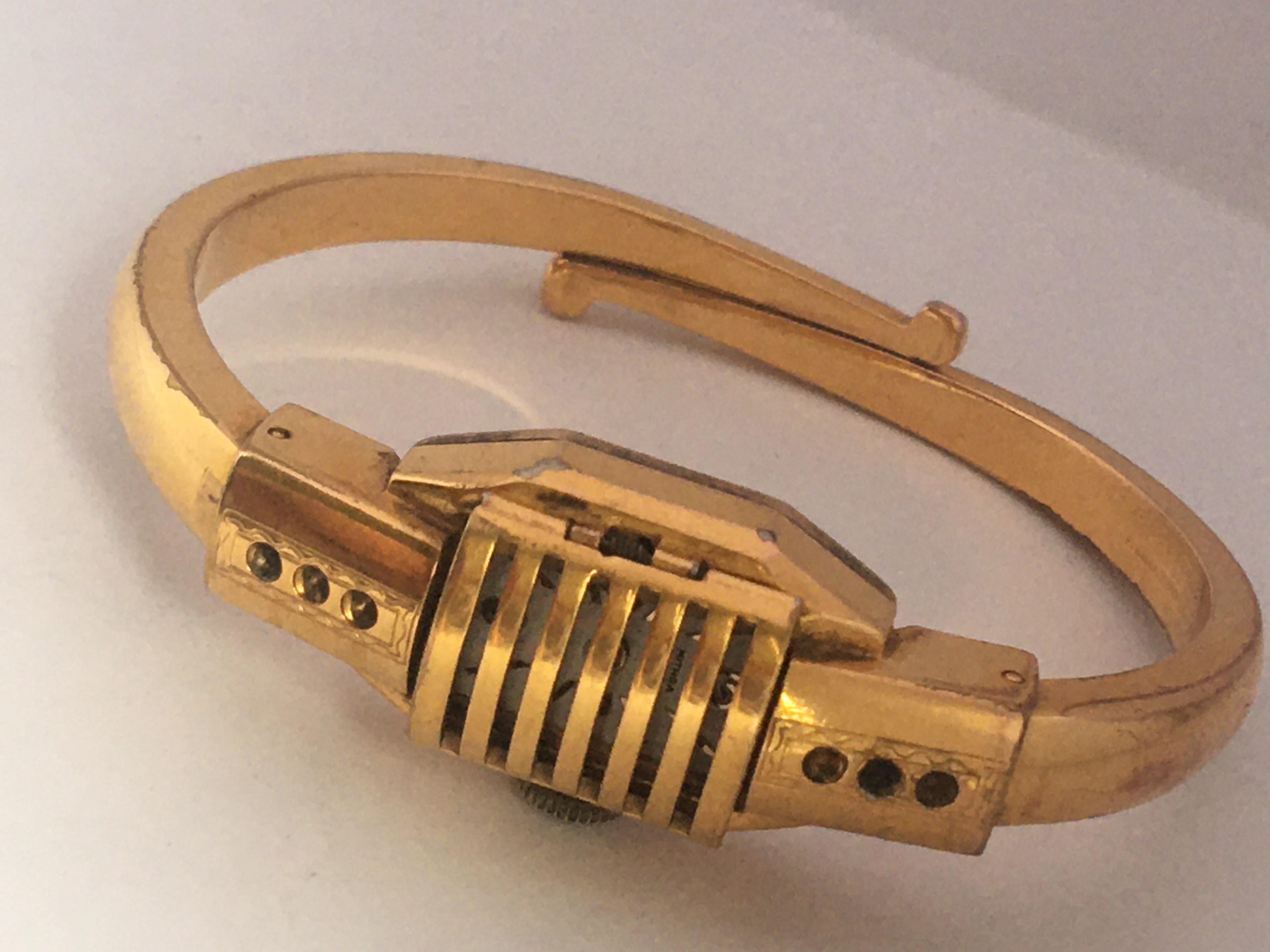 Vintage 1950s Gold-Plated Bangle Swiss Mechanical Watch In Good Condition In Carlisle, GB