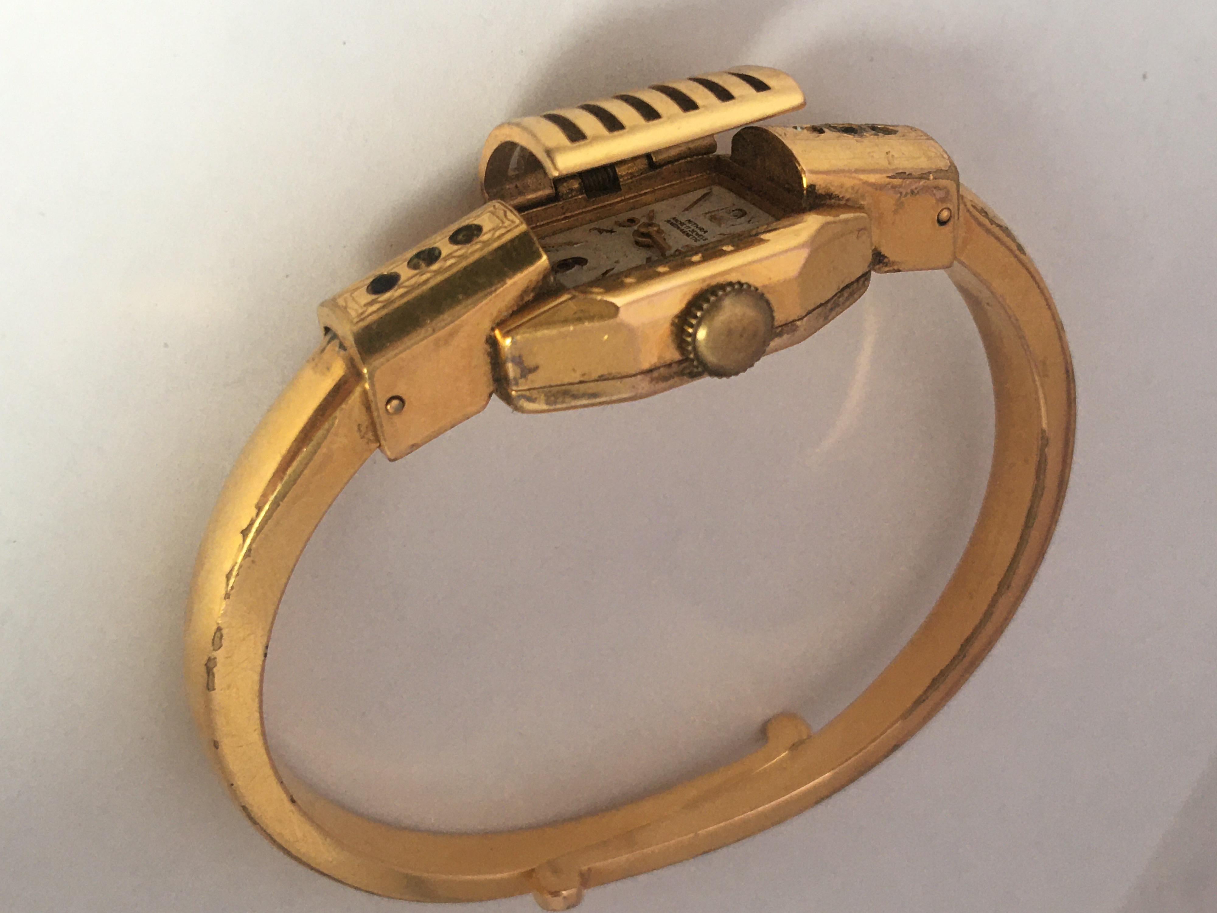 Women's or Men's Vintage 1950s Gold-Plated Bangle Swiss Mechanical Watch