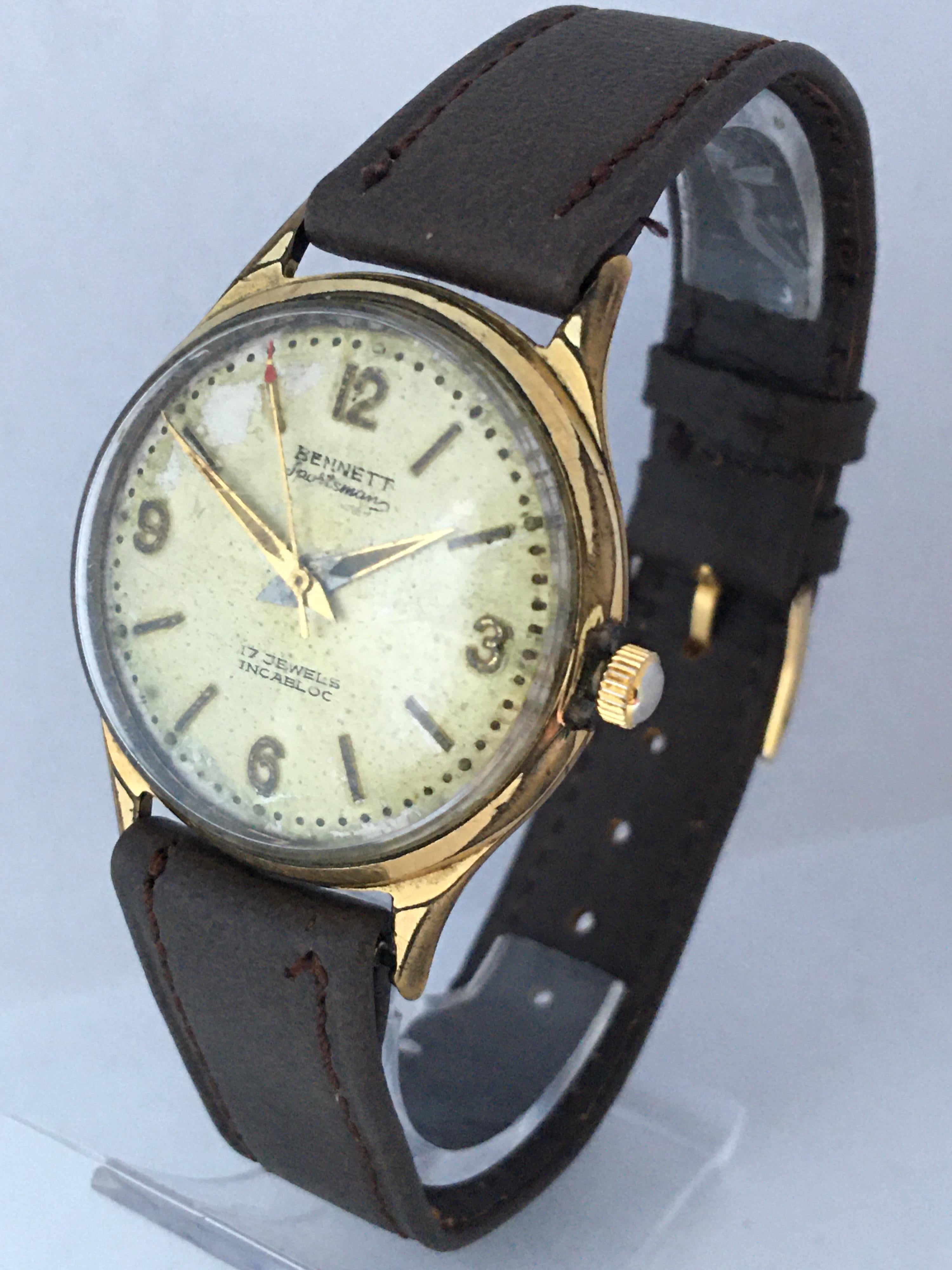 This 32mm pre-owned hand winding mechanical movement watch is working and it is running well. Visible signs of wearing with some scratches and tarnishes on the watch case and light scratches on the glass as shown. some deterioration on the dial as