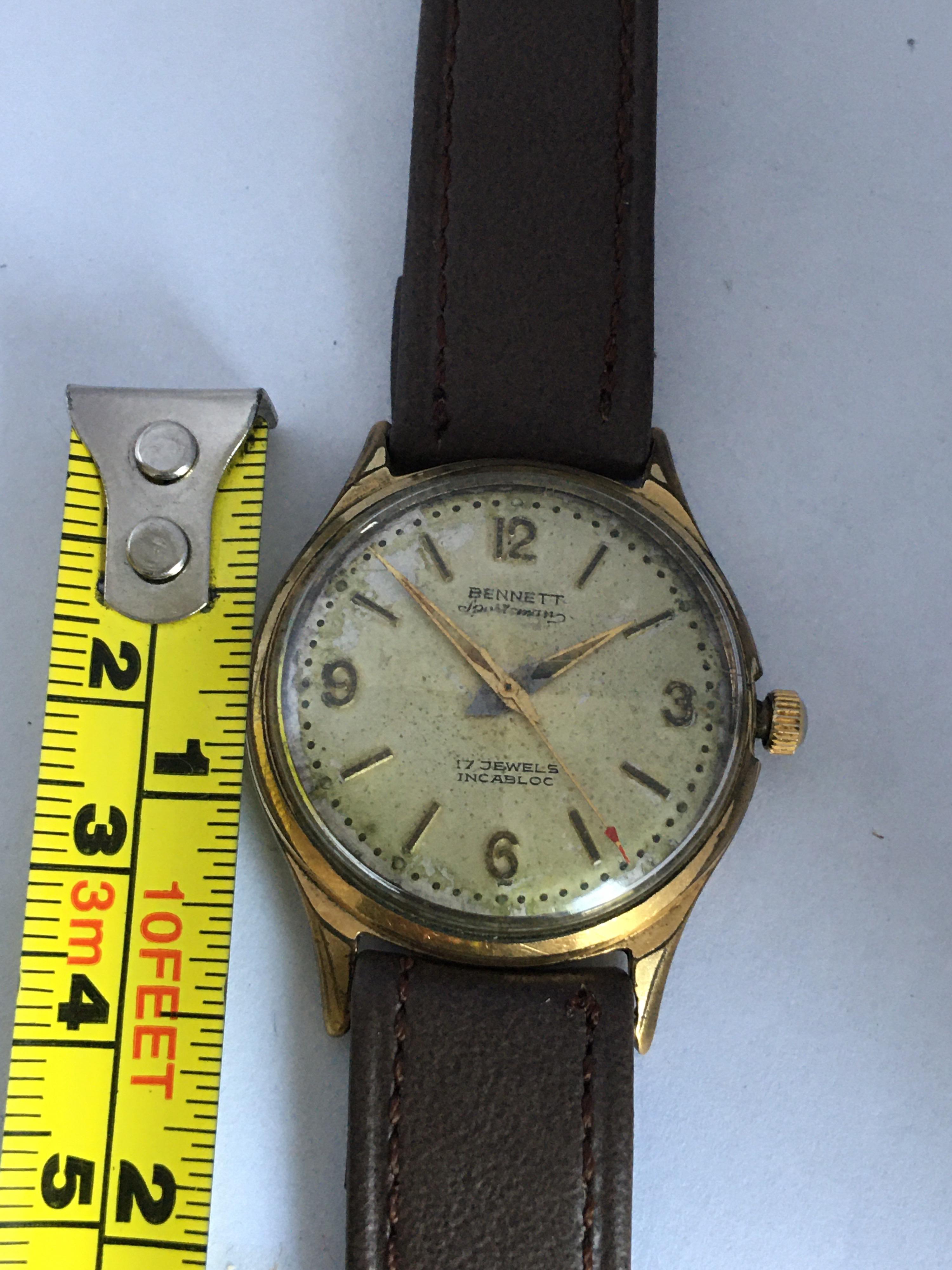 Vintage 1950s Gold-Plated Bennett Sportsman Mechanical Watch In Fair Condition In Carlisle, GB