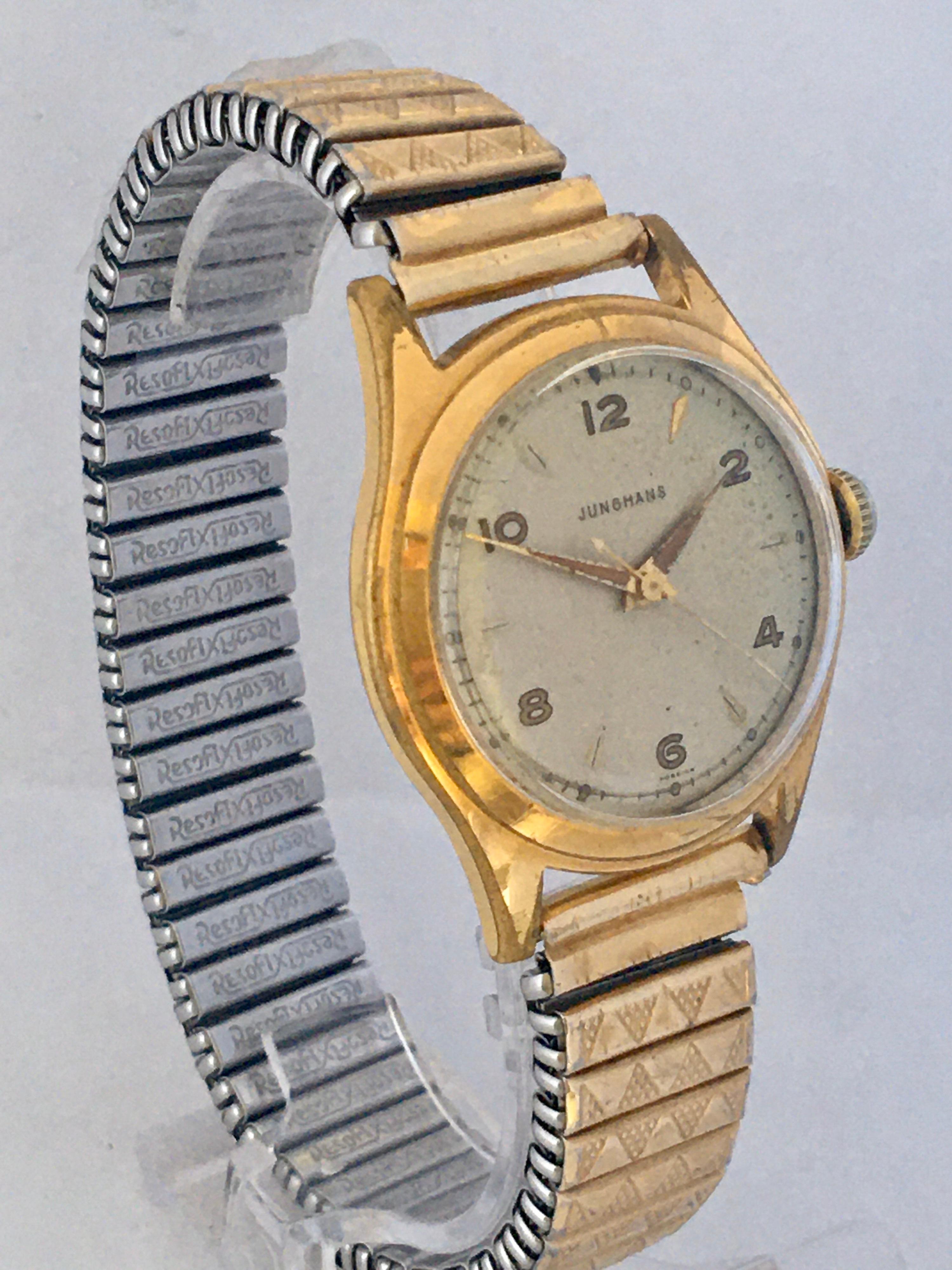 This beautiful pre-owned vintage Gold plated manual winding Watch is working and it is ticking well. Visible signs of ageing and wear with scratches on the watch case and on the glass. The watch case, hands and Bessel are tarnished as shown.

Please