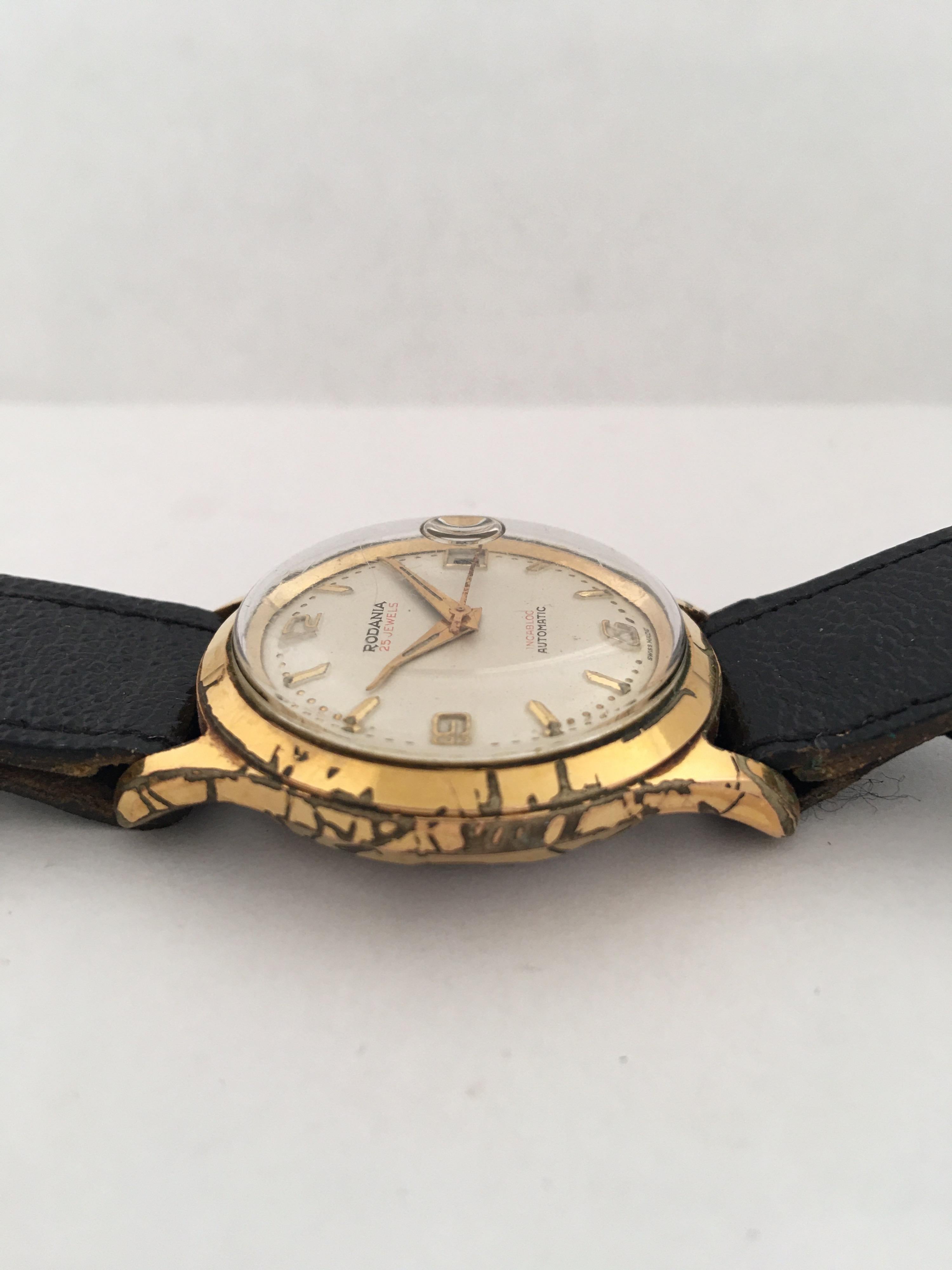 Vintage 1950s Gold-Plated and Stainless Steel 25 Jewels Swiss Automatic Watch For Sale 3