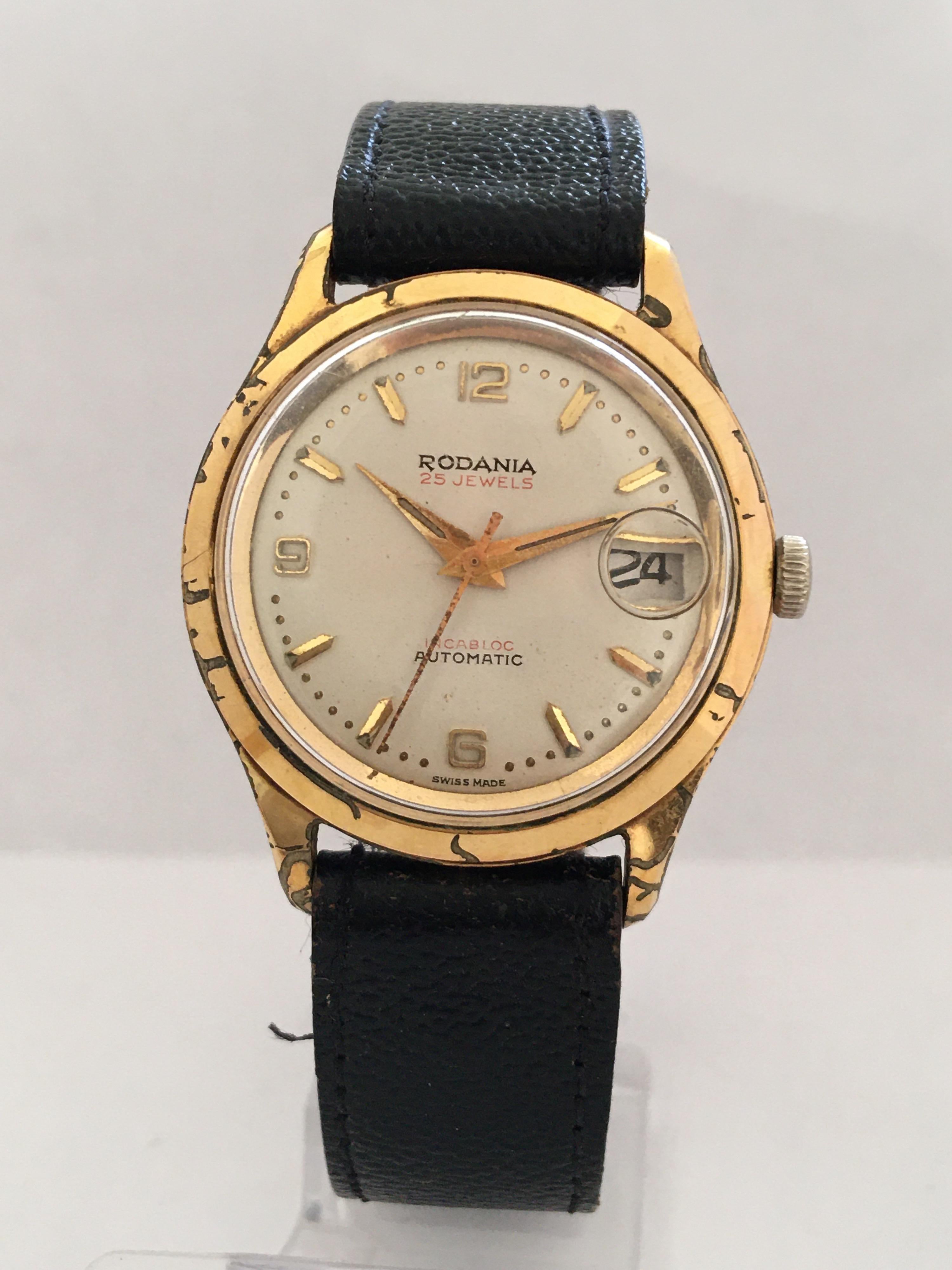 Vintage 1950s Gold-Plated and Stainless Steel 25 Jewels Swiss Automatic Watch For Sale 5