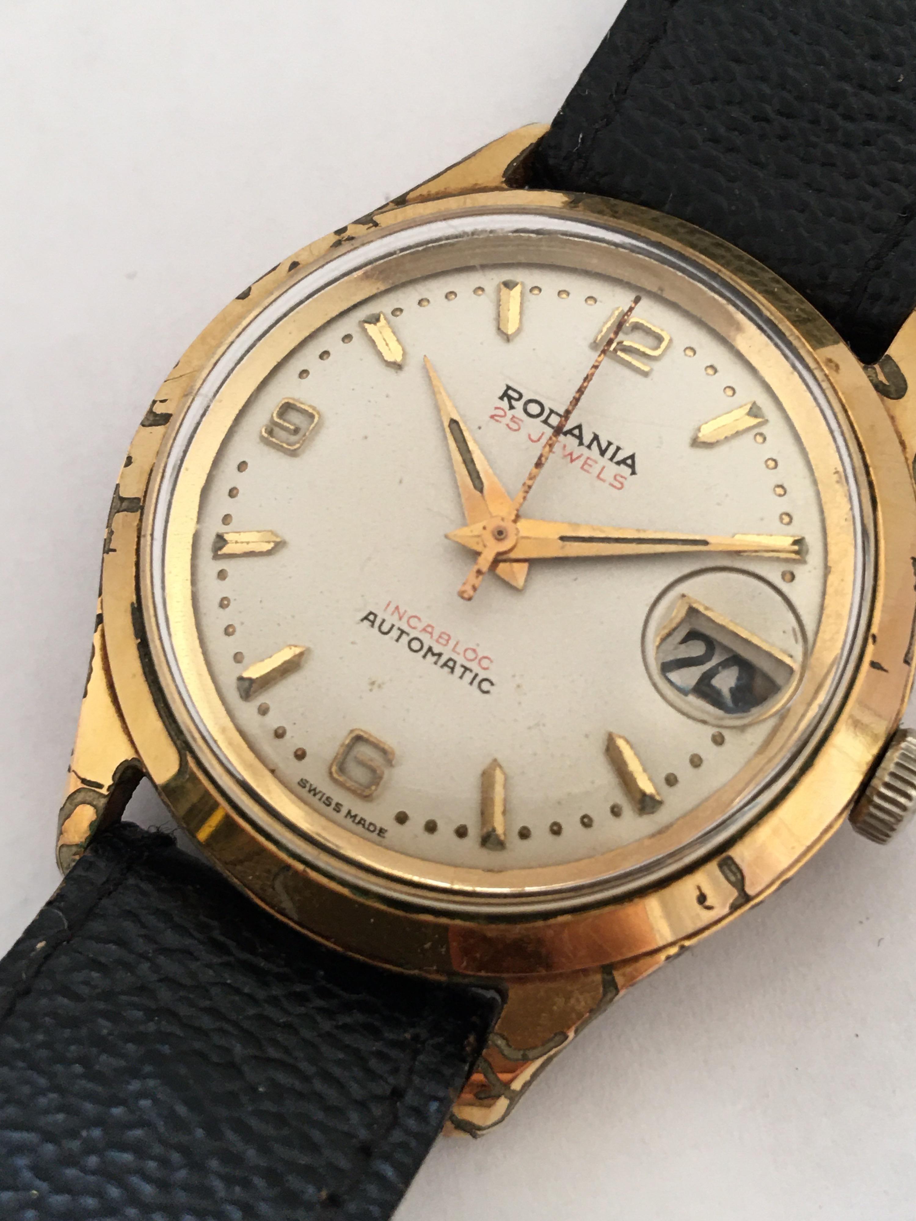 Vintage 1950s Gold-Plated and Stainless Steel 25 Jewels Swiss Automatic Watch For Sale 1