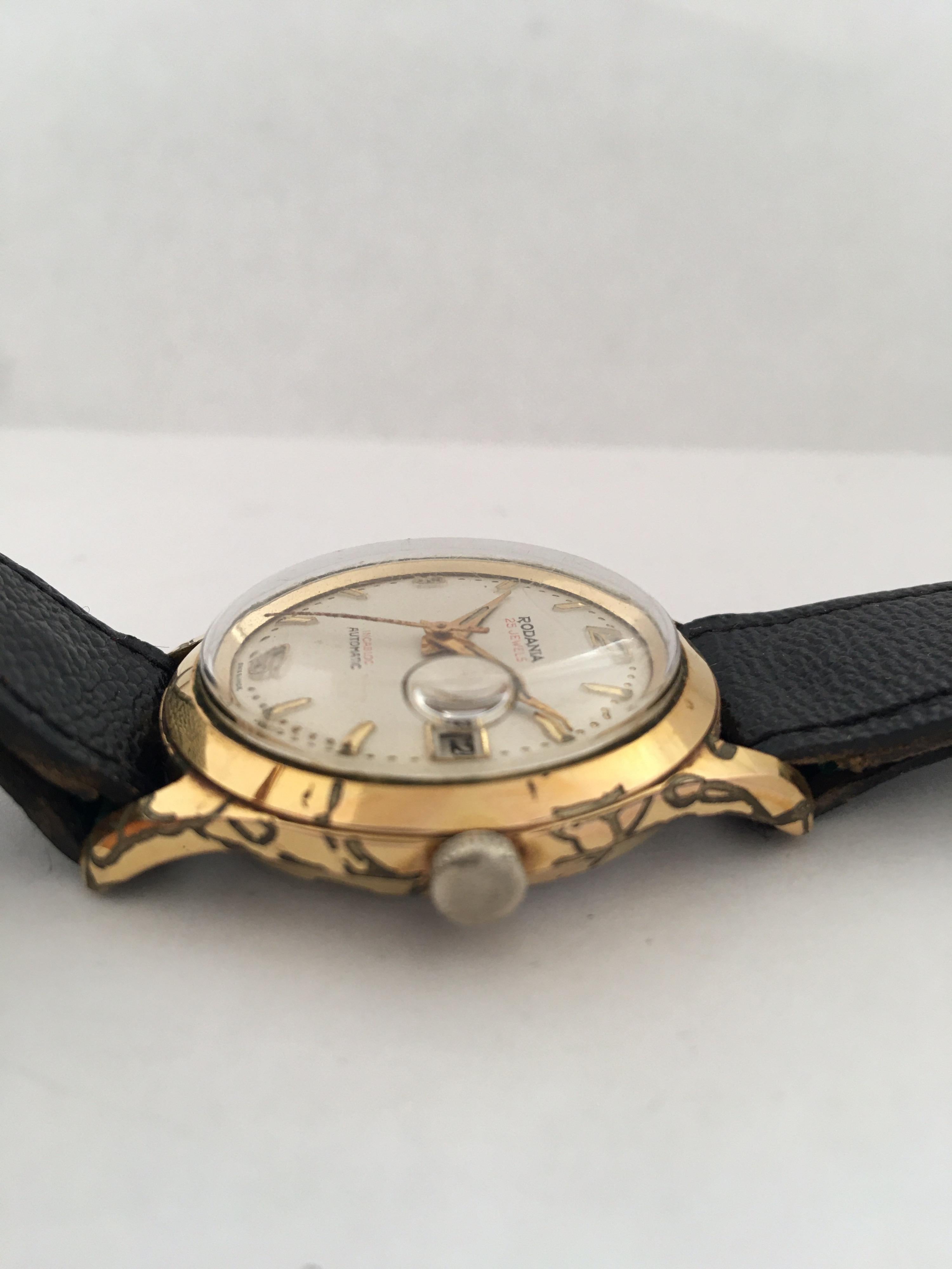 Vintage 1950s Gold-Plated and Stainless Steel 25 Jewels Swiss Automatic Watch For Sale 2