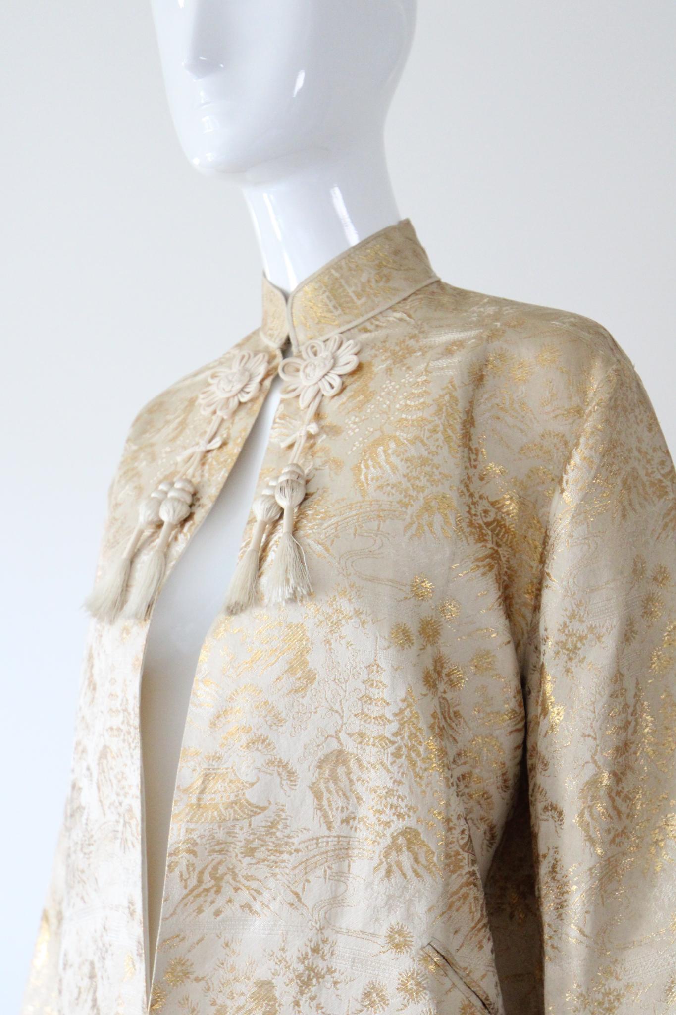 Vintage 1950s Golden Brocade Chinoiserie Abend Jacke Gold Lurex Jacke US 10 im Angebot 2