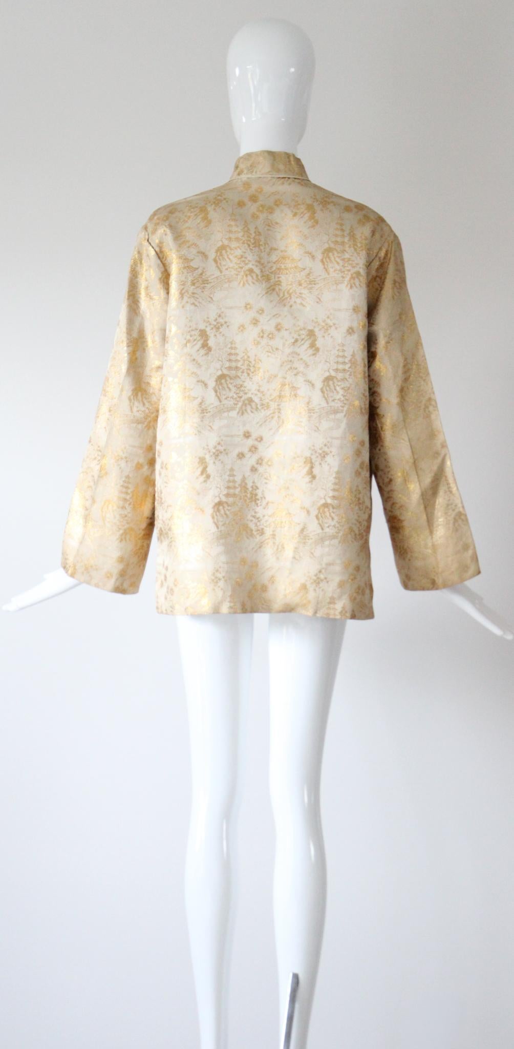 Vintage 1950s Golden Brocade Chinoiserie Abend Jacke Gold Lurex Jacke US 10 im Angebot 3