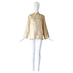 Vintage 1950s Golden Brocade Chinoiserie Evening Jacket Gold Lurex Jacket US 10