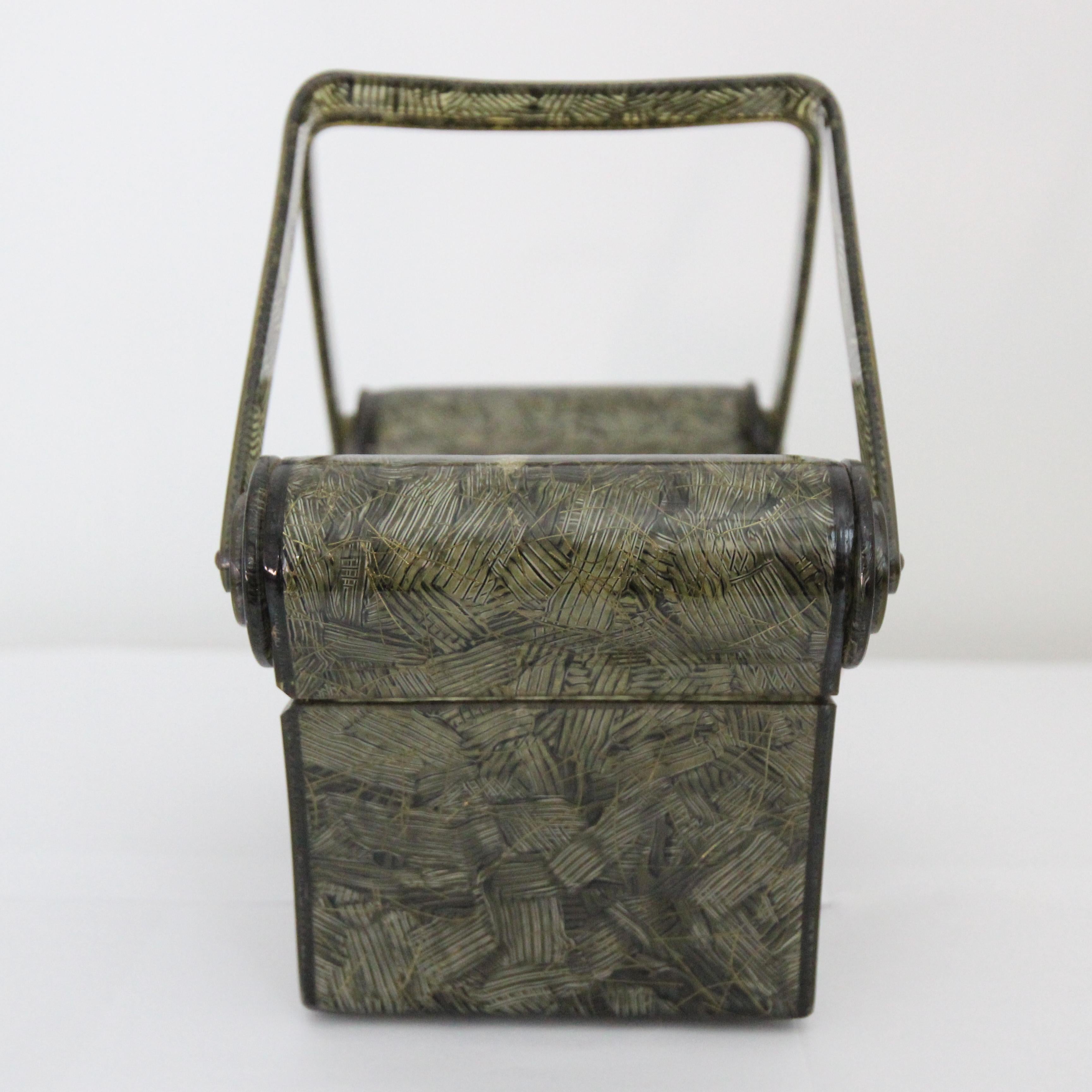 Women's or Men's Vintage 1950's Green Lucite Box Bag Myles Original of Miami Confetti Box Bag