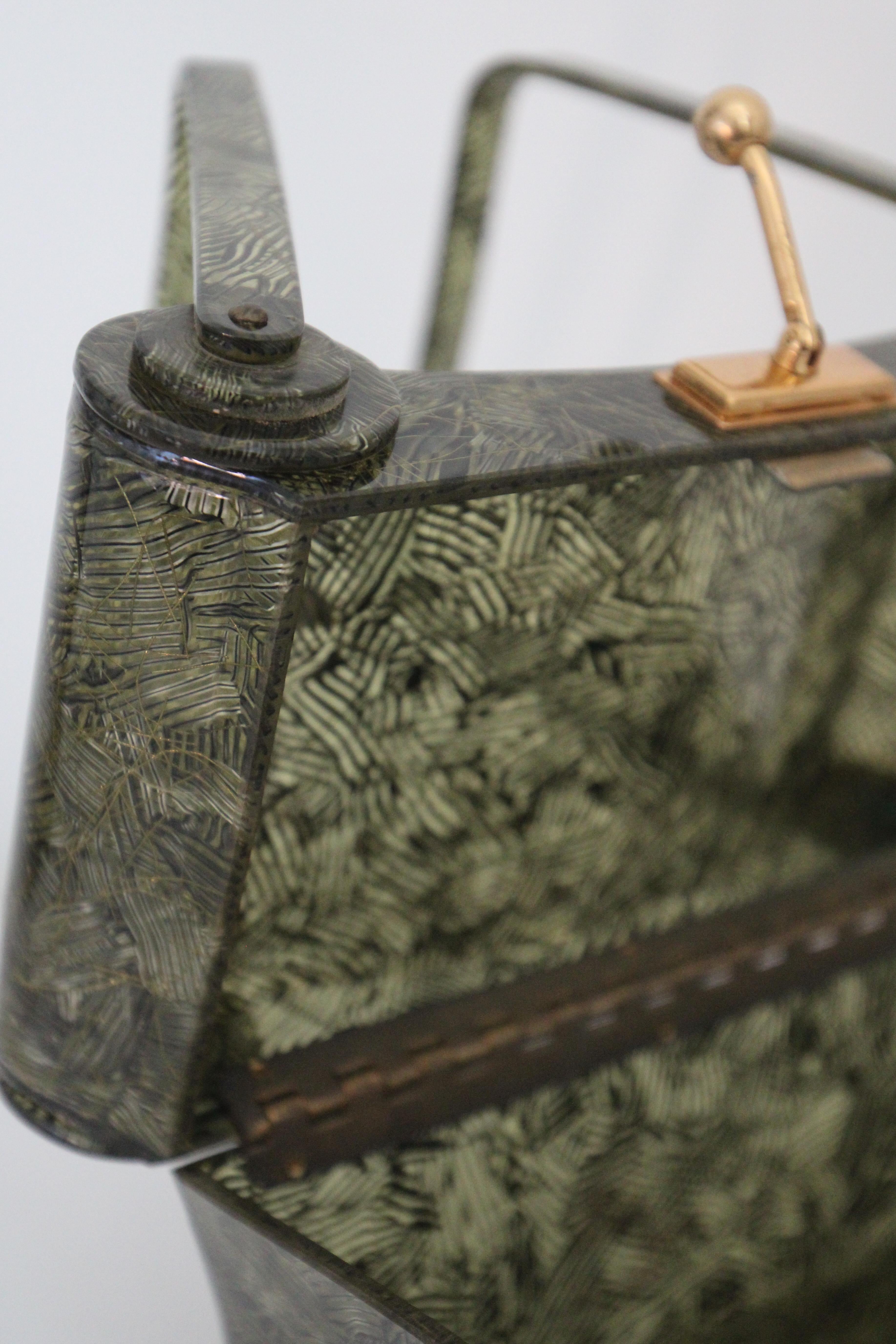 Vintage 1950's Green Lucite Box Bag Myles Original of Miami Confetti Box Bag 3