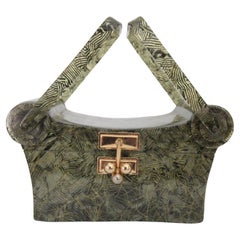 Vintage 1950's Green Lucite Box Bag Myles Original of Miami Confetti Box Bag