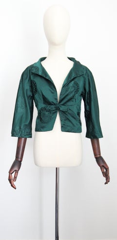 Vintage 1950's Green Silk Brocade Jacket 1950's silk blazer UK 6-8 US 2-4