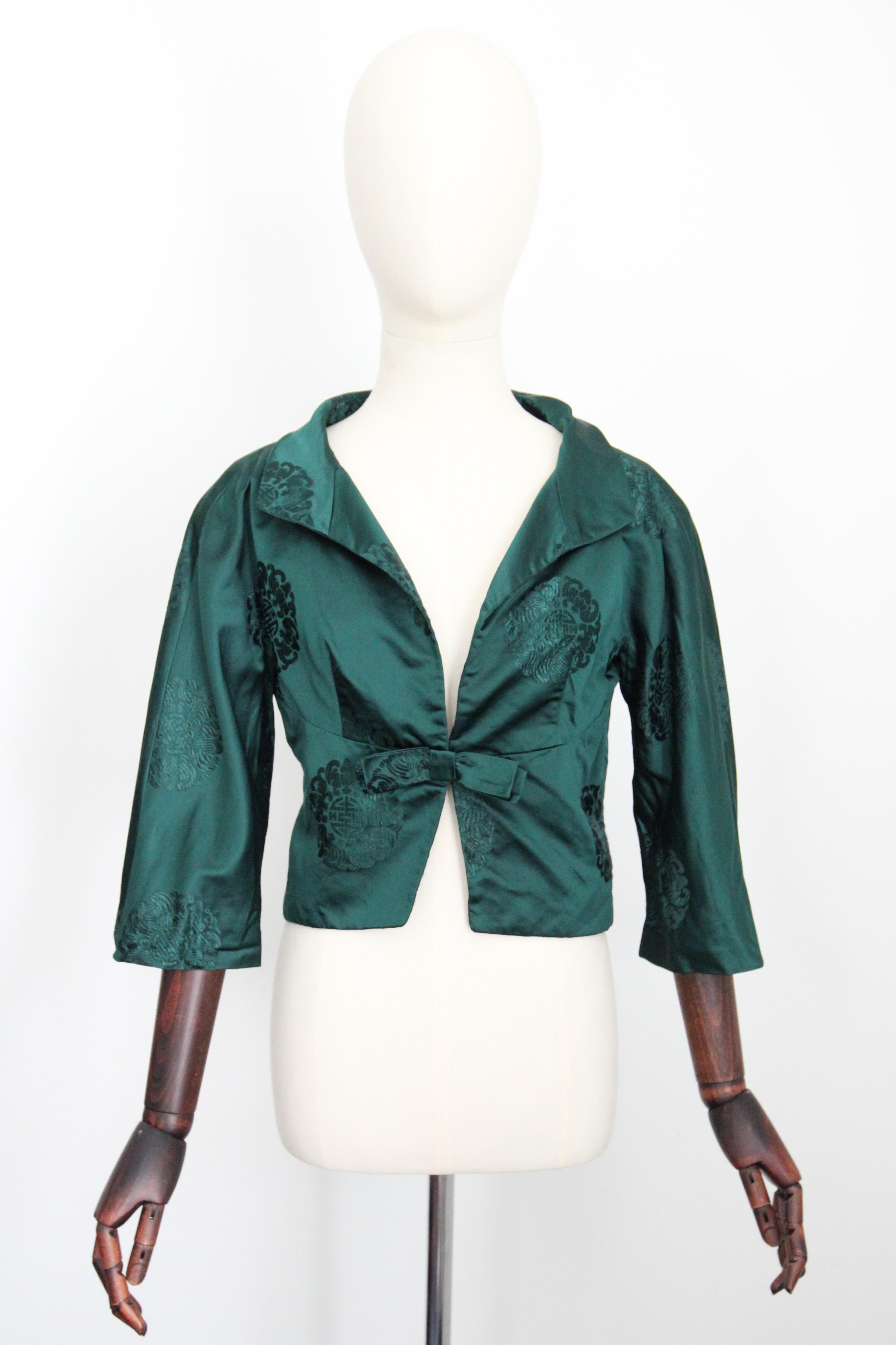 Verde Vintage anni '50 Giacca in broccato di seta verde Blazer di seta anni '50 UK 6-8 US 2-4 in vendita